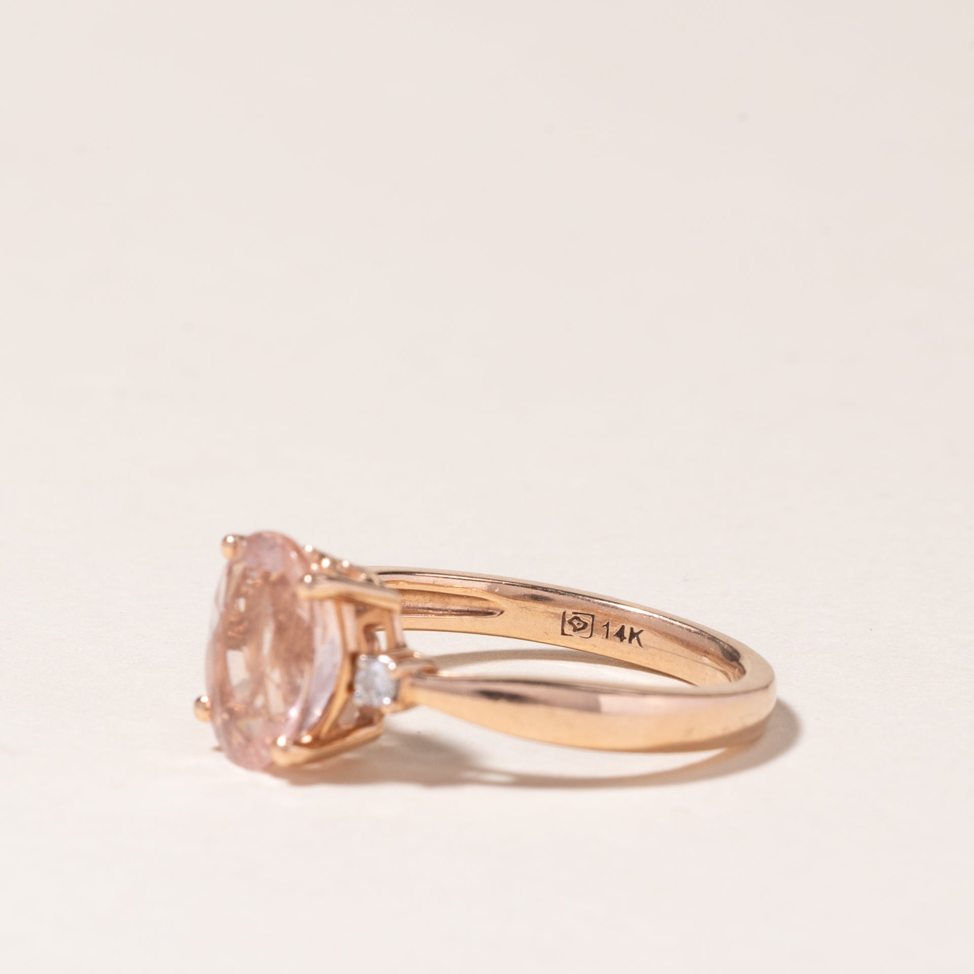 14K Rose Gold Morganite & Diamond Ring - 1.50ct Morganite & 0.04ct Diamond | Size 4.75 | Elegant Engagement, Wedding, Anniversary Gift for Her