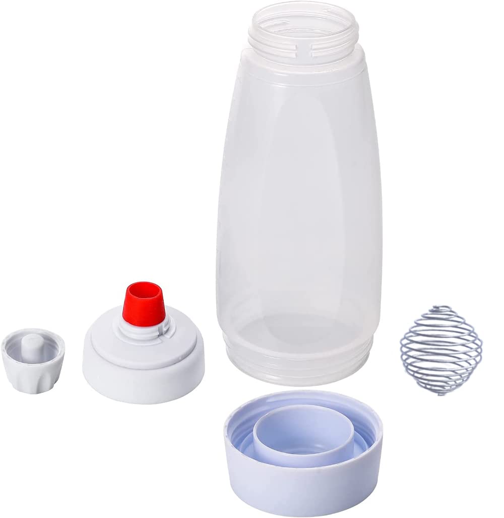 2-in-1 Pancake Batter Dispenser & Mixer Bottle with Stainless Steel Whisk Ball - Perfect for Pancakes, Waffles, Protein Shakes & Nutritional Supplements - Easy Pour Kitchen Tool for Breakfast & Meal Prep