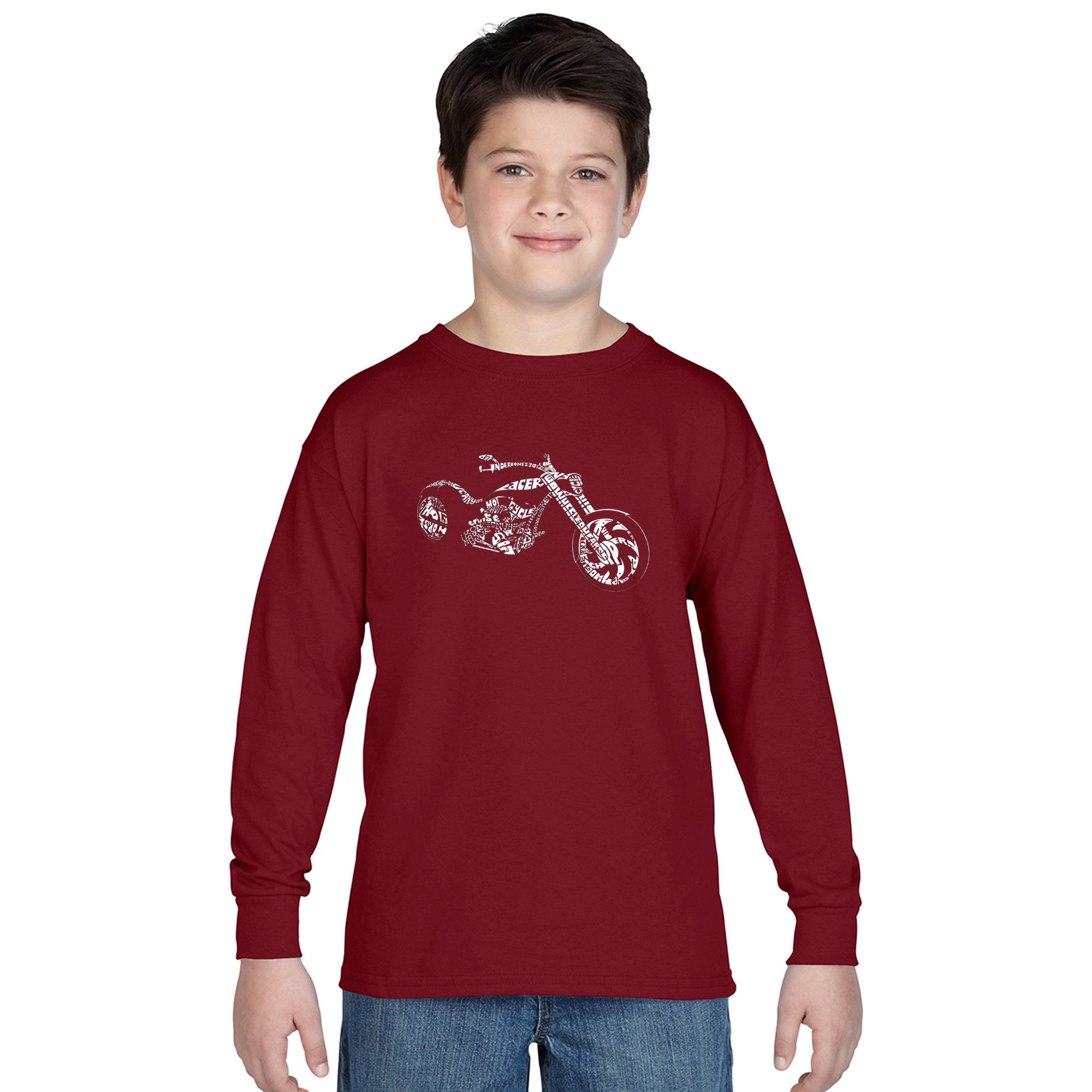 LA POP ART Boys Long Sleeve Graphic T-Shirt with Motorcycle Design - Cool Casual Wear for School, Outings & Biker Events