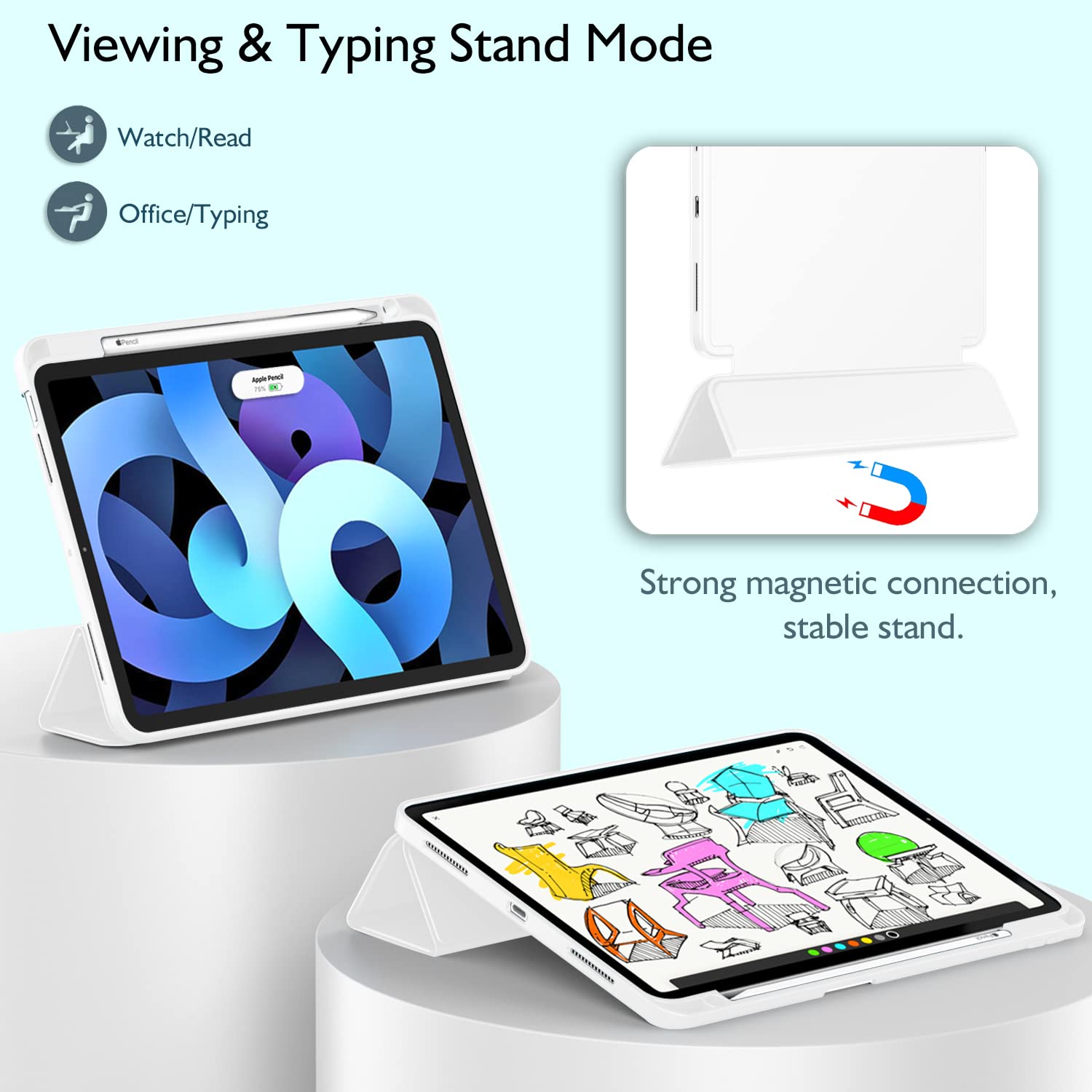ZryXal iPad Air 11 Inch Case M3 2025 / M2 2024 - Compatible with iPad Air 5th & 4th Gen 10.9 Inch (2022/2020) - Protective Cover with Touch ID Support & Auto Wake/Sleep Feature (White) - Perfect for Work, Travel, and Daily Use