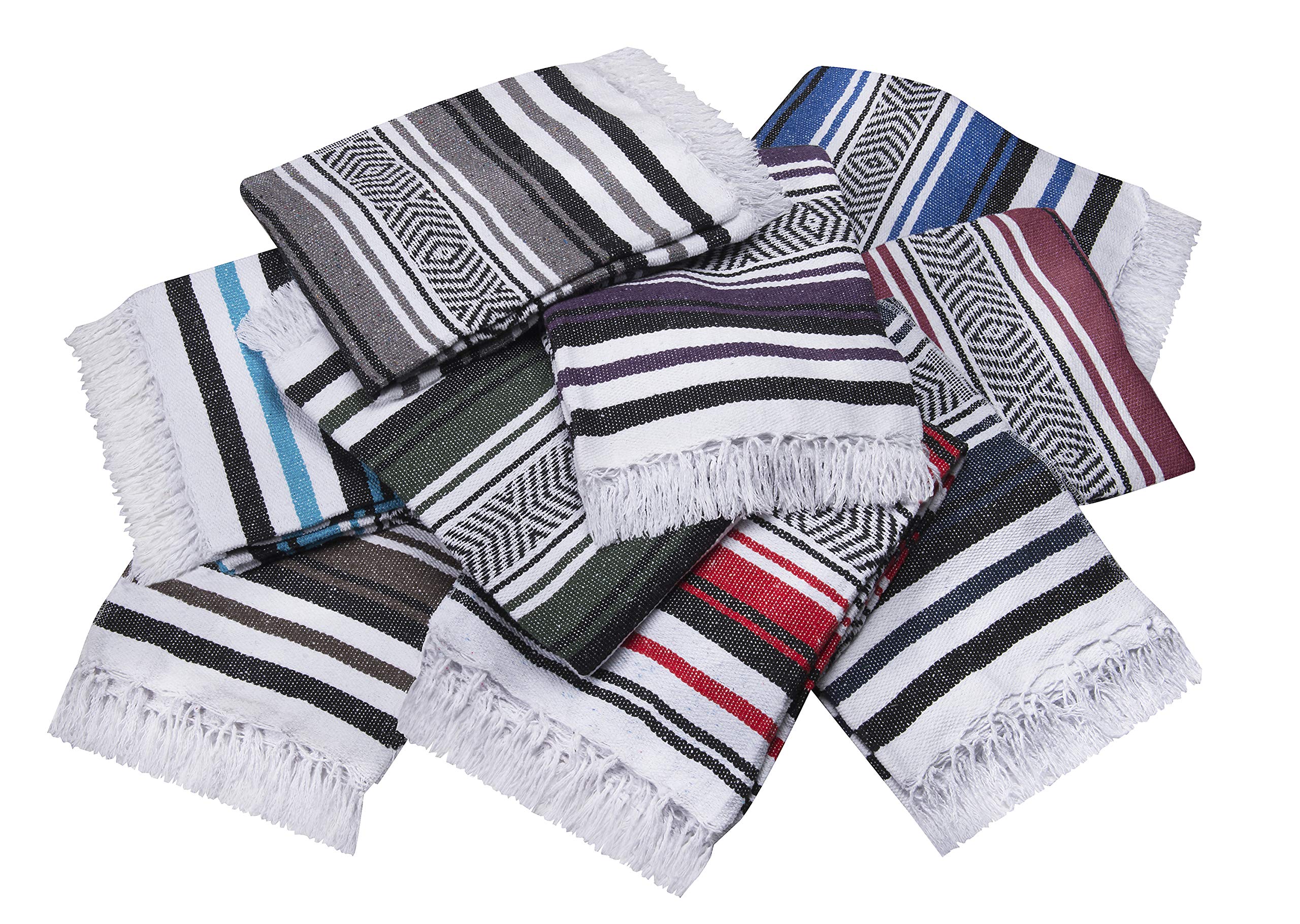Authentic Mexican Yoga Blankets - 10-Pack Wholesale Set - Handwoven in Mexico (Assorted Colors) - Perfect for Yoga Studios, Meditation, Beach Outings & Boho Home Decor