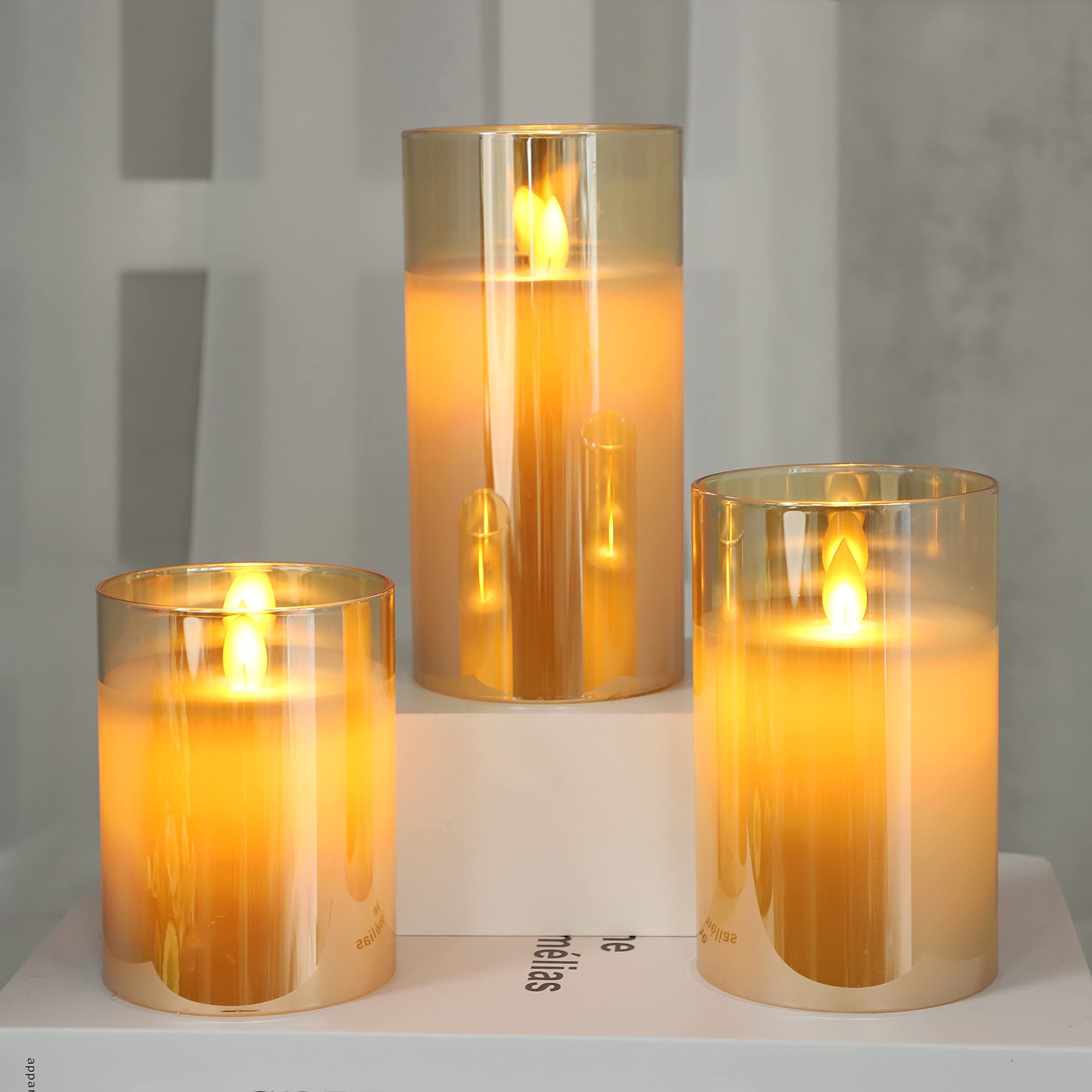 Flameless LED Candles with Remote - 3 Pack Gold for Home Decor & Parties