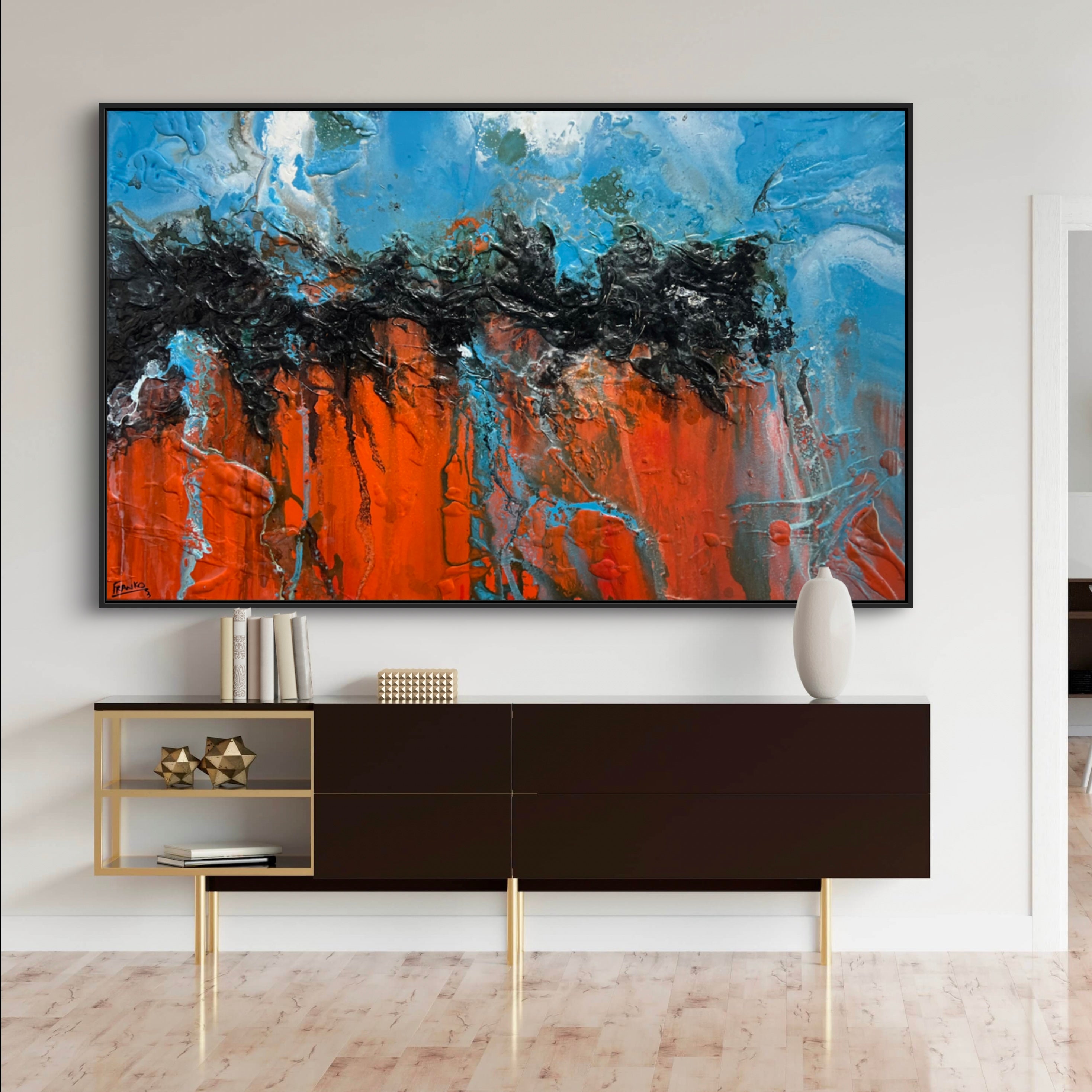 Outback Stay 160cm x 100cm Orange Blue Textured Abstract Canvas Wall Art - Perfect for Living Room, Bedroom & Office Decor
