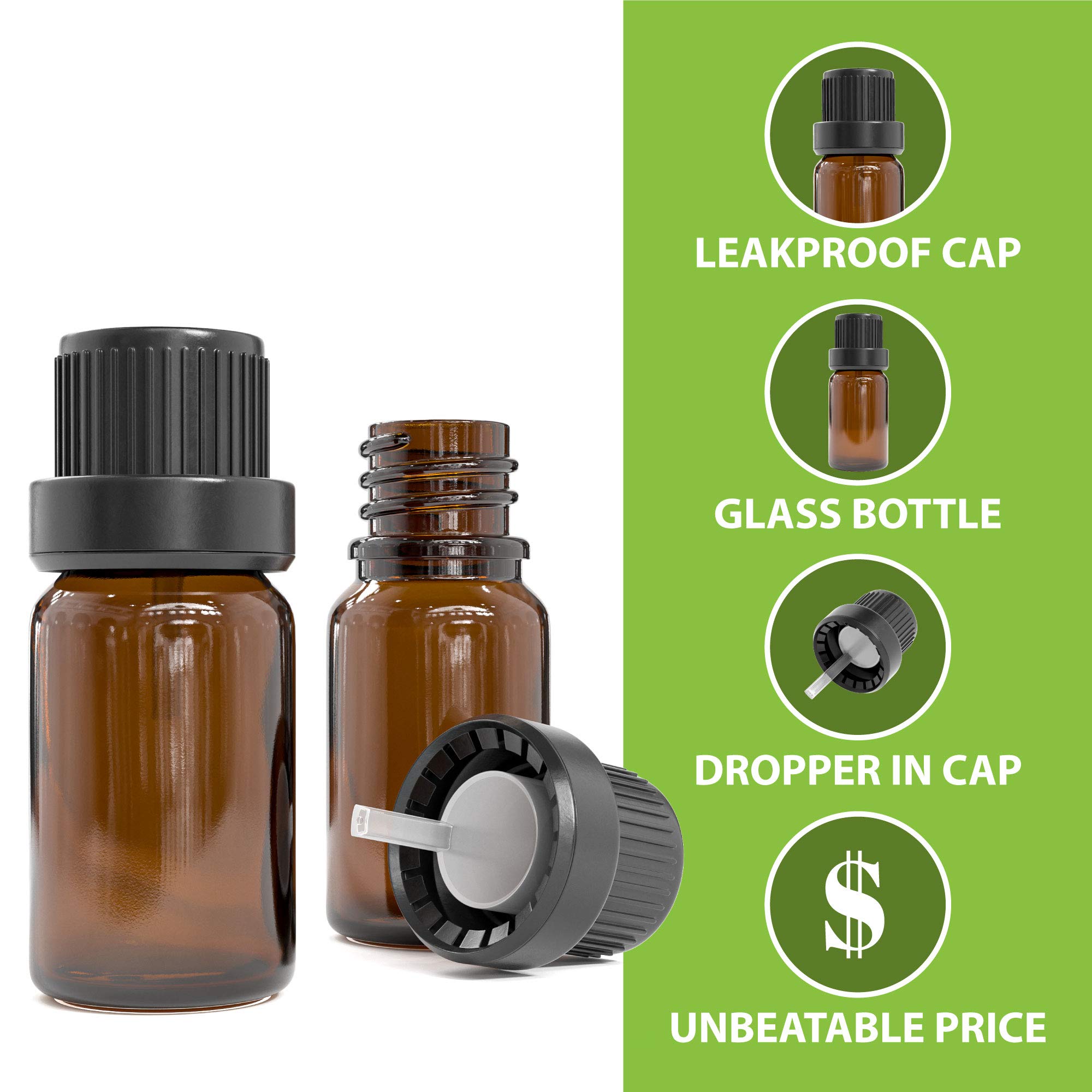 192 Pack 10ml Amber Glass Bottles with Caps & Droppers - Bulk Essential Oil Bottles for Aromatherapy, Perfume Samples, DIY Carrier Oils - Perfect for Home Blending, Gift Making & Travel Size Storage