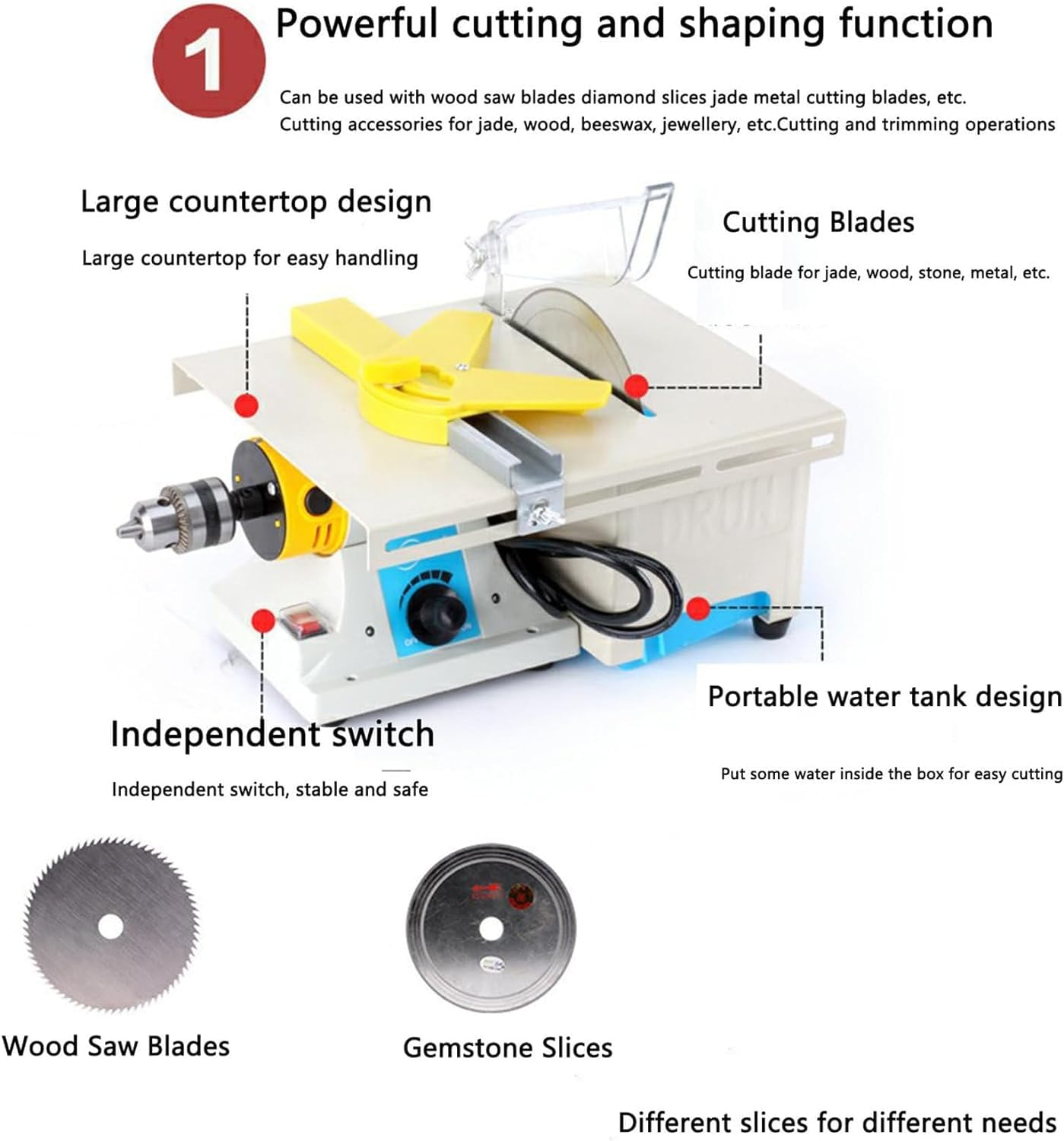 Professional Jewelry Lapidary Saw - Mini Table Saw & Grinder Polishing Machine for Cutting Rocks (0-10000 RPM, 220V) with Flexible Shaft & Right Benchtop - Perfect for Gemstone Cutting, DIY Jewelry Making & Rock Polishing