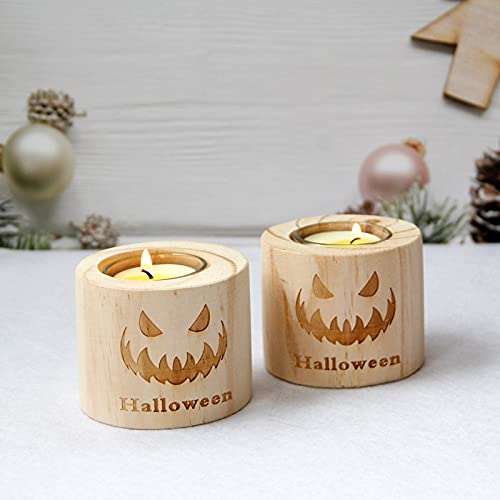Handmade Personalized Pumpkin Print Glass & Wooden Candle Holder - Halloween Home Decor Cylindrical Candle Stand (Style 1) | Perfect for Fall Centerpieces, Thanksgiving Table Settings & Spooky Party Decorations