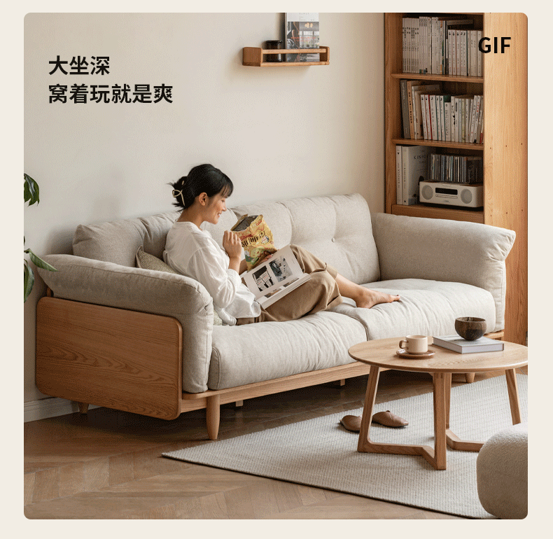 Premium Oak Solid Wood Genuine Leather Fabric Sofa - Modern Living Room Furniture for Home & Office - Comfortable Seating for Relaxation & Entertainment