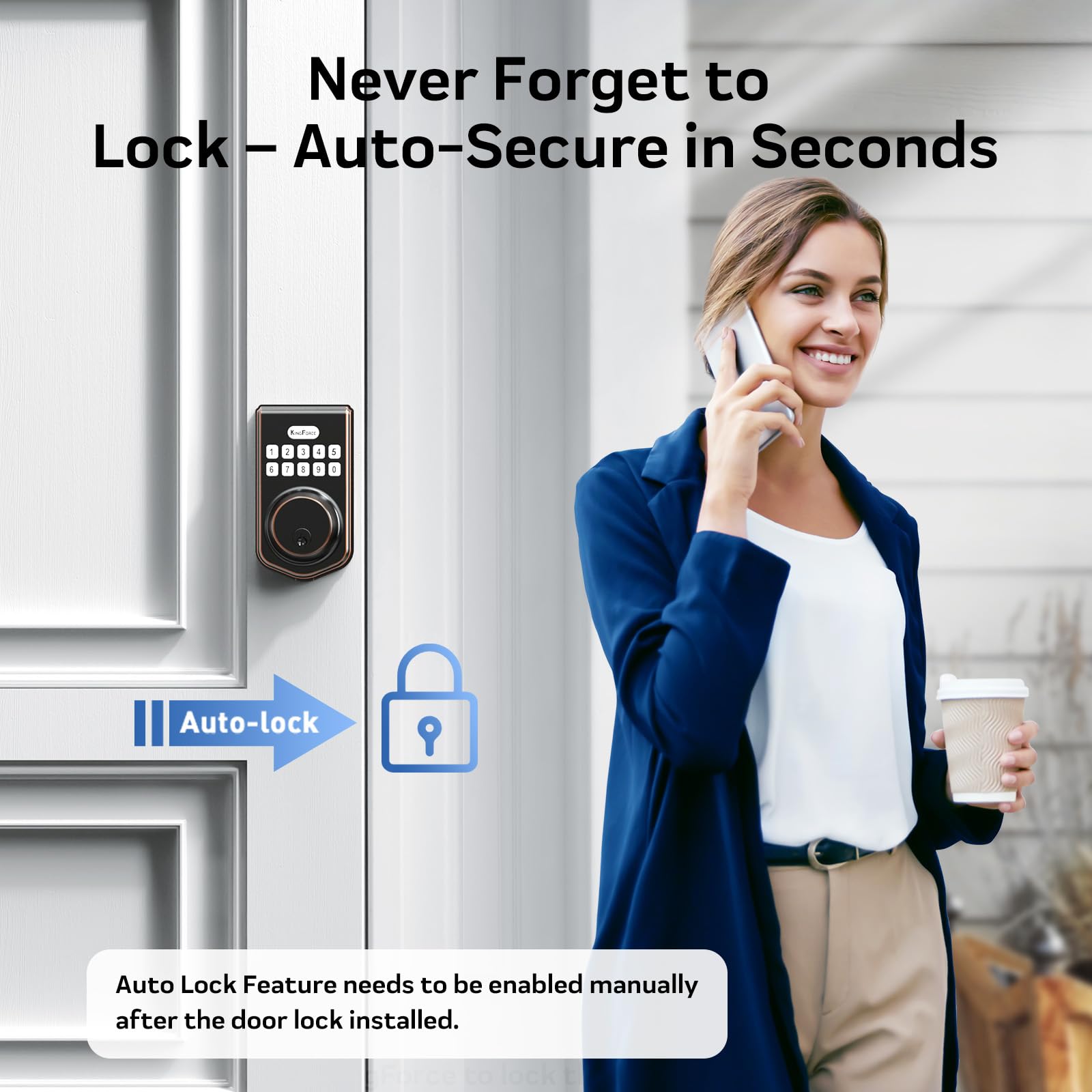KingForce Keyless Entry Smart Deadbolt Lock with Keypad - Auto Lock, Easy Installation, IP54 Waterproof, Oil Rubbed Bronze - Secure Front Door Electronic Lock for Home & Apartment Safety