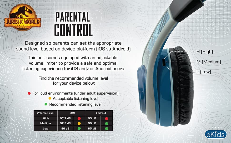 Jurassic World 2 Kids Headphones - Adjustable Stereo Over-Ear Headset with Tangle-Free 3.5mm Wired Cord & Parental Volume Control - Safe for Children - Perfect for School, Home, Travel, Airplanes & Online Learning