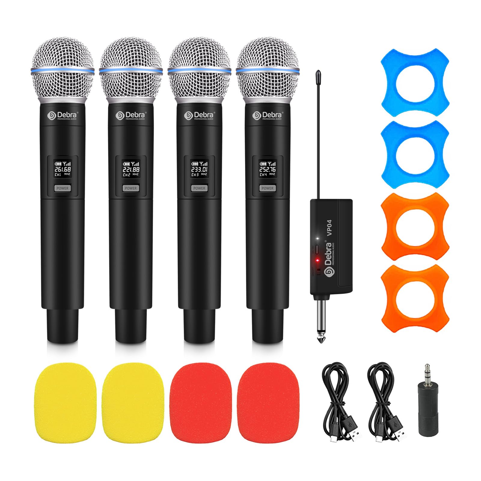 **Debra VP-04 Wireless Microphone System - Dual Cordless Dynamic Handheld Mic with Rechargeable Receiver, 200ft Range - Perfect for Karaoke, Wedding, DJ, Party, Speech, Church & Classroom Use**