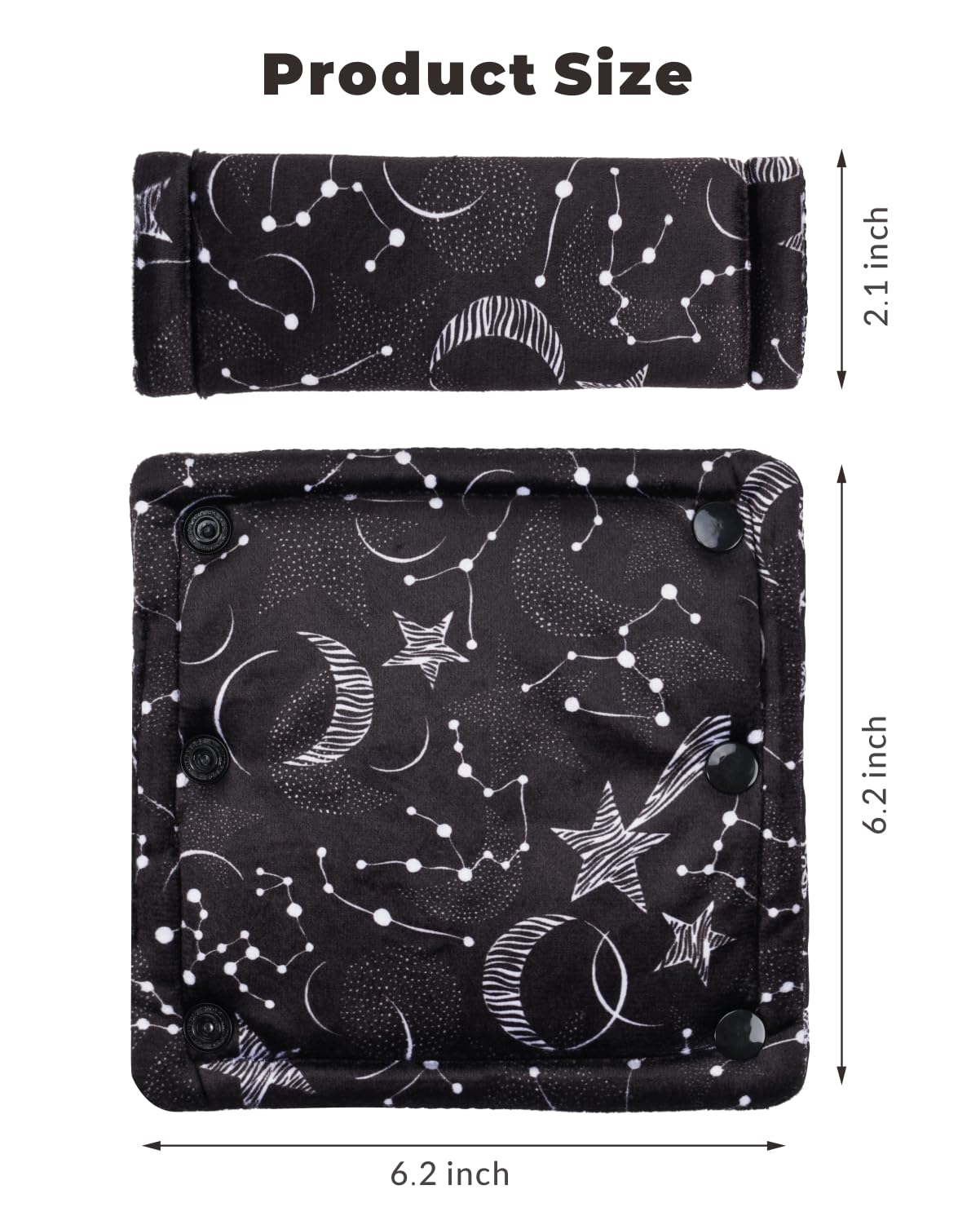 2 Pack Reversible Soft Car Seat Belt Covers for Baby & Kids - Shoulder Strap Pads, Seatbelt Cushion, Neck Protectors for Stroller, Carrier, Pushchair (Black Star) - Comfortable & Safe for Long Car Rides & Travel