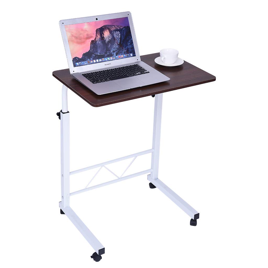 Adjustable Rolling Laptop Desk Cart - Mobile Standing Desk for Sofa, Bed, Office & Home - Perfect for Eating, Writing, Reading & Working (Brown) - Ergonomic Workstation Solution