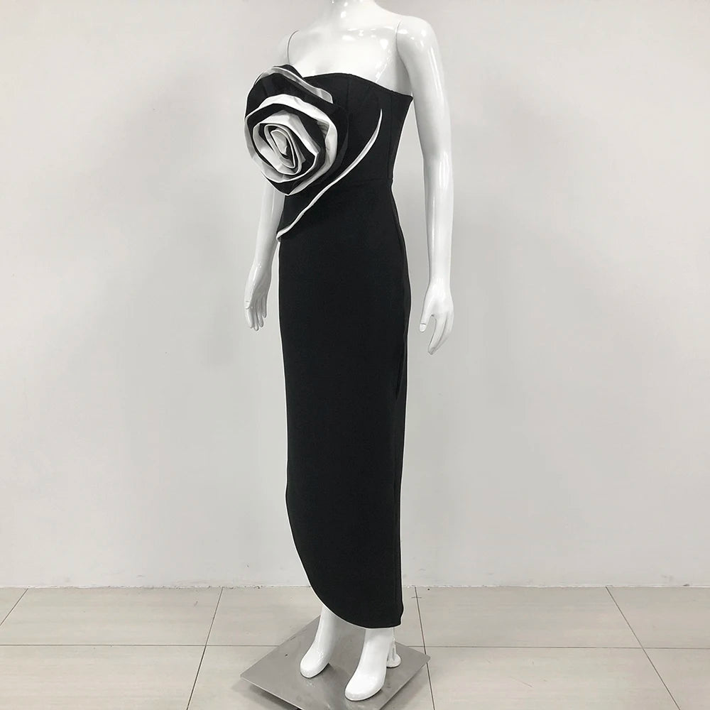 Sexy Black Off Shoulder Floral Bodycon Long Dress for Women - Perfect for Birthday Parties, Homecoming & Special Occasions