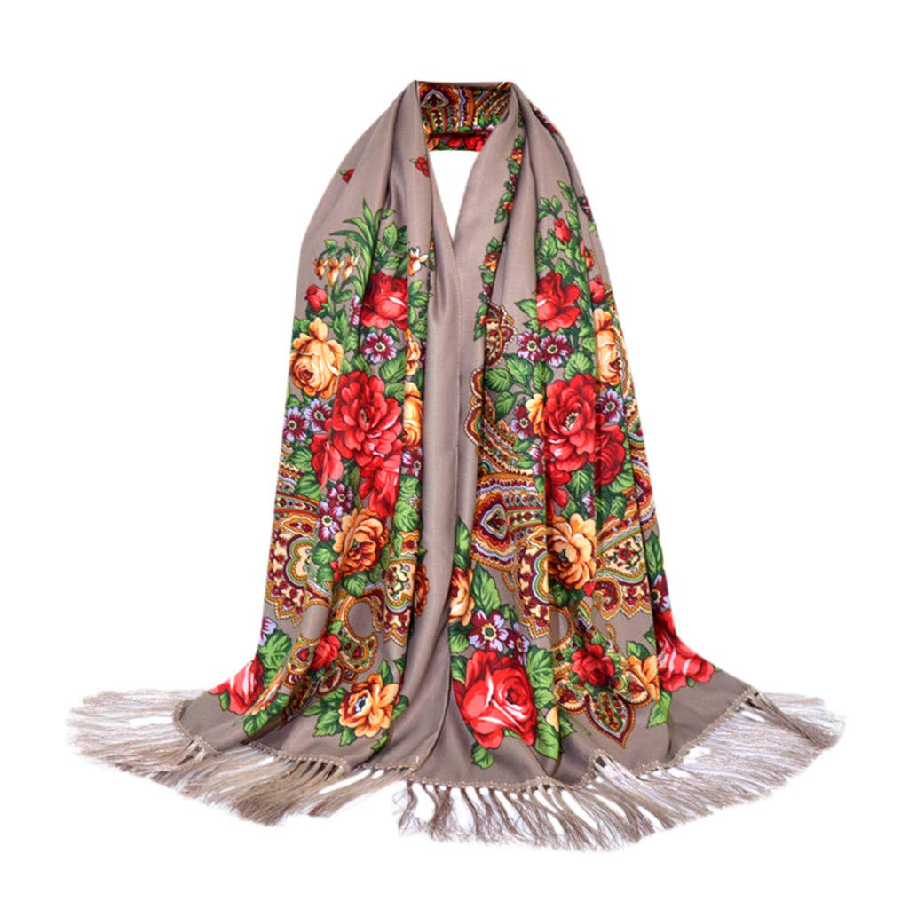 Elegant Soft Women's Scarf - Custom Printed Folk Style Square Scarf with Tassels, Lightweight Shawl Wrap for Travel, Office & Special Occasions
