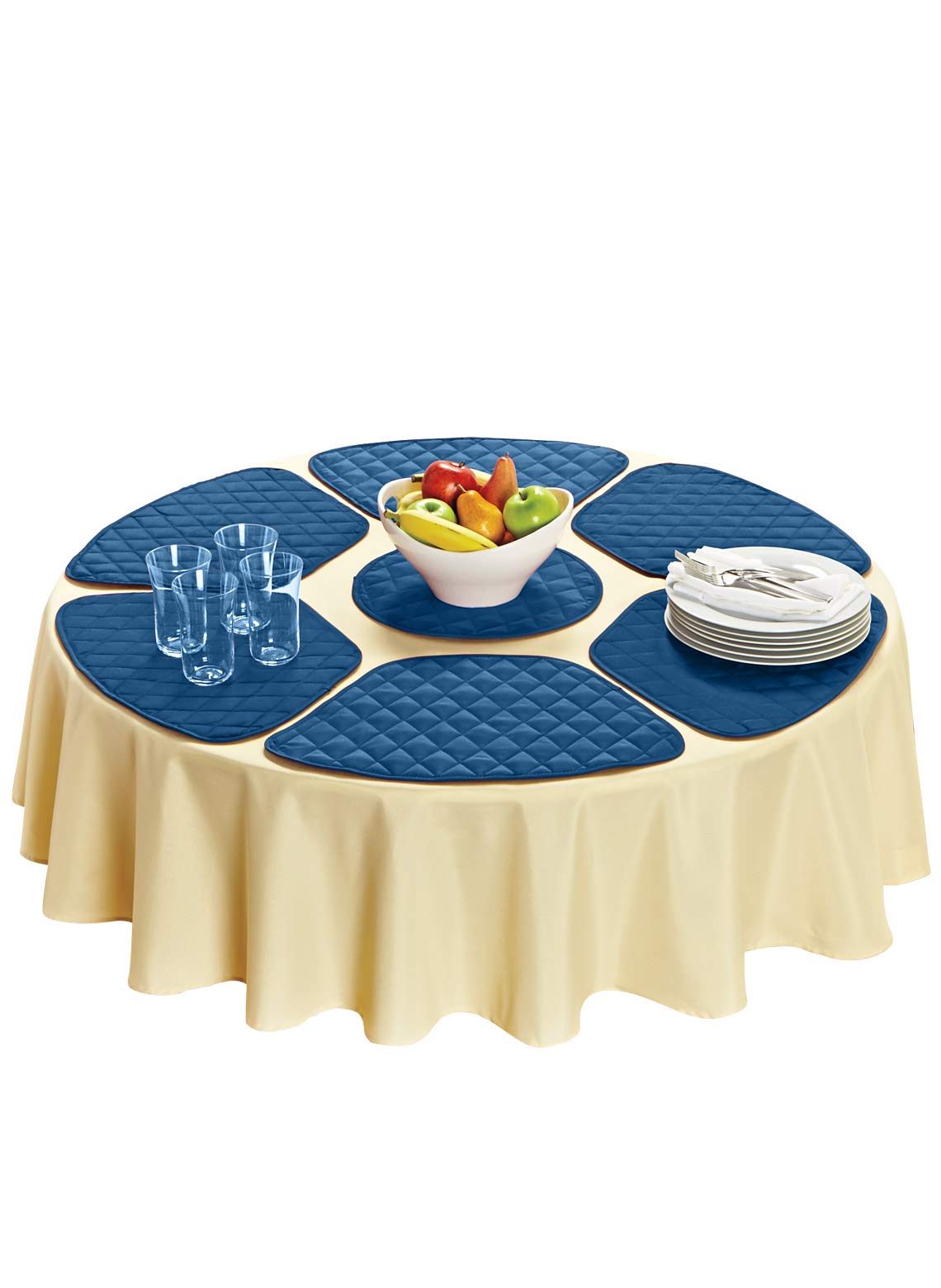 7-Piece Round Table Placemats Set - Waterproof & Non-Slip Blue Vinyl Placemats for Dining Table, Kitchen, Party Decor - Perfect for Everyday Use, Holiday Dinner & Home Decor