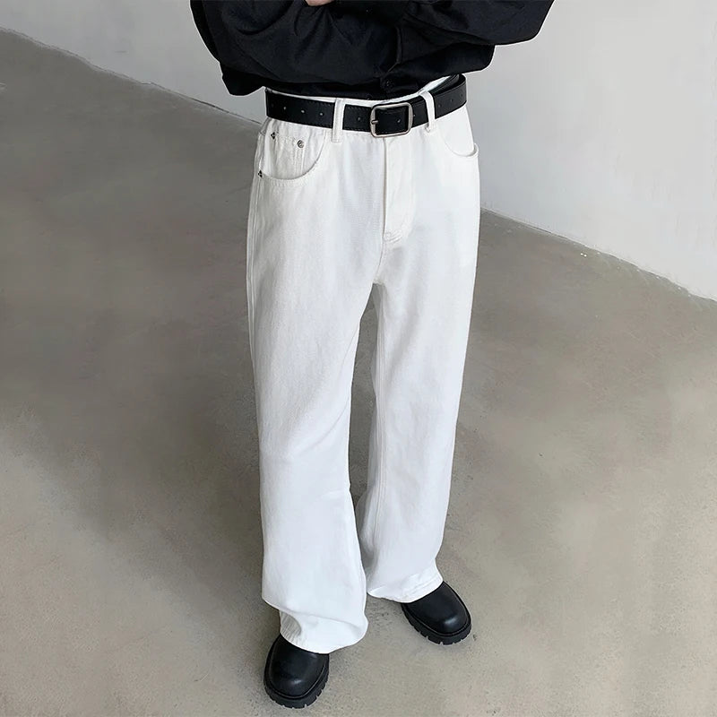 American Style Men's Jeans - Casual Straight Wide Leg Denim Pants for Men with Loose Fit & Zipper | Solid Color Trendy Male Bottoms (Style 9C6405) | Perfect for Everyday Wear, Street Fashion & Casual Outings