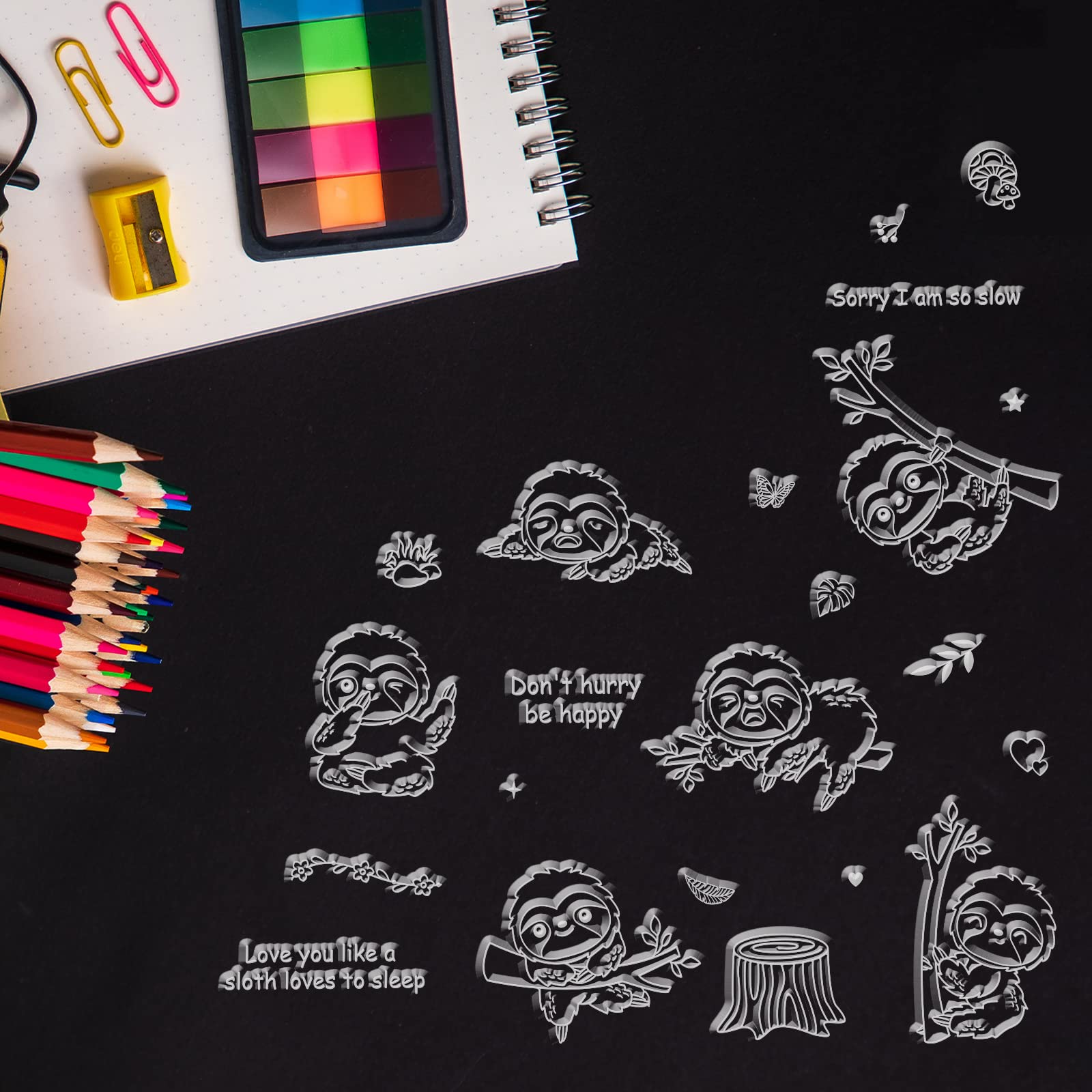 GLOBLELAND Sloth Silicone Clear Stamps - Cute Animal Transparent Rubber Stamps for DIY Scrapbooking, Card Making, Photo Albums & Paper Crafts - Perfect for Birthday Cards, Valentine's Day Decorations & Handmade Gifts