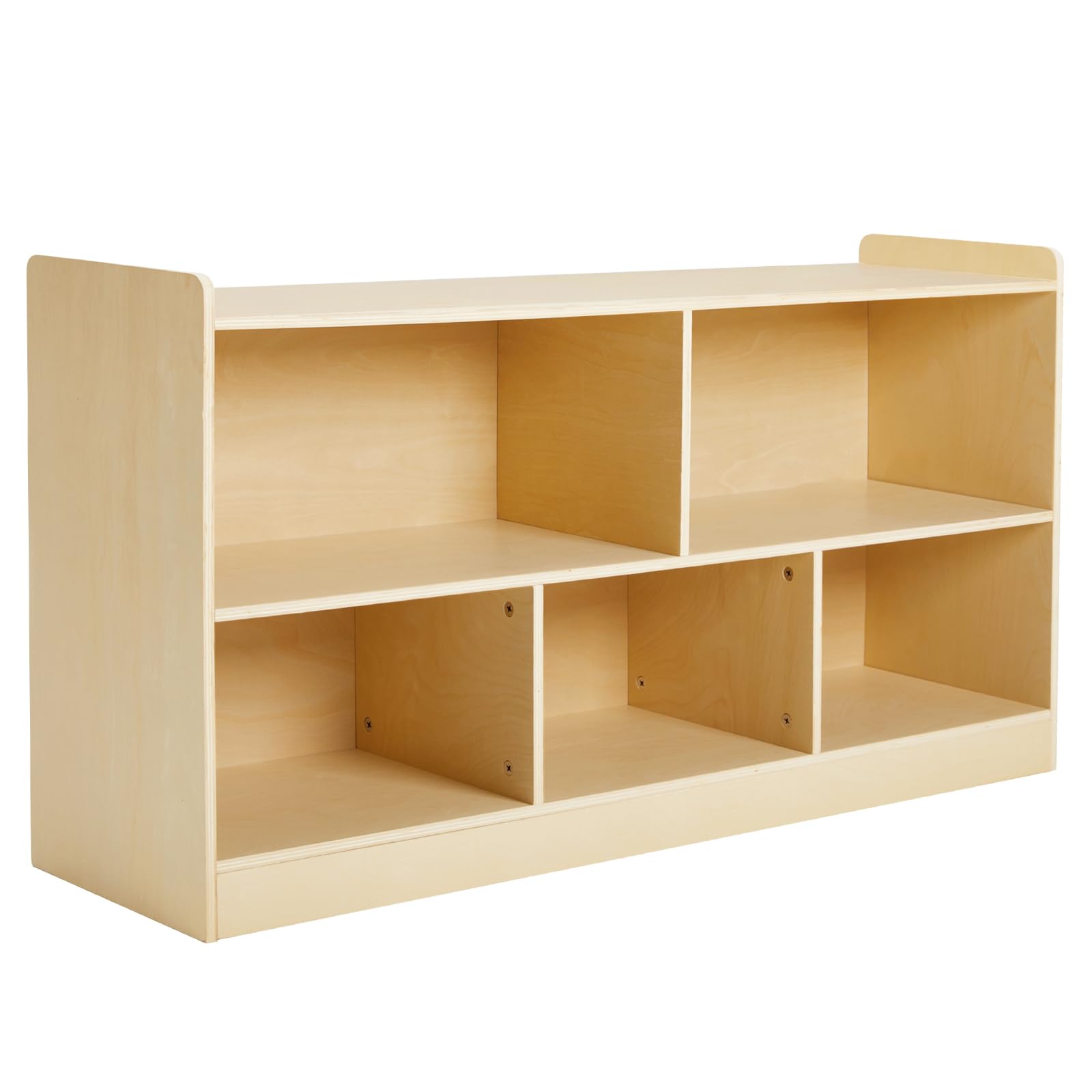 Montessori Wooden Toy Storage Organizer - 2-Shelf Bookcase & 5-Section Cabinet for Kids Books & Toys | Natural Wood Nursery Shelf for Playroom, Kindergarten & Toddler Bedroom Organization