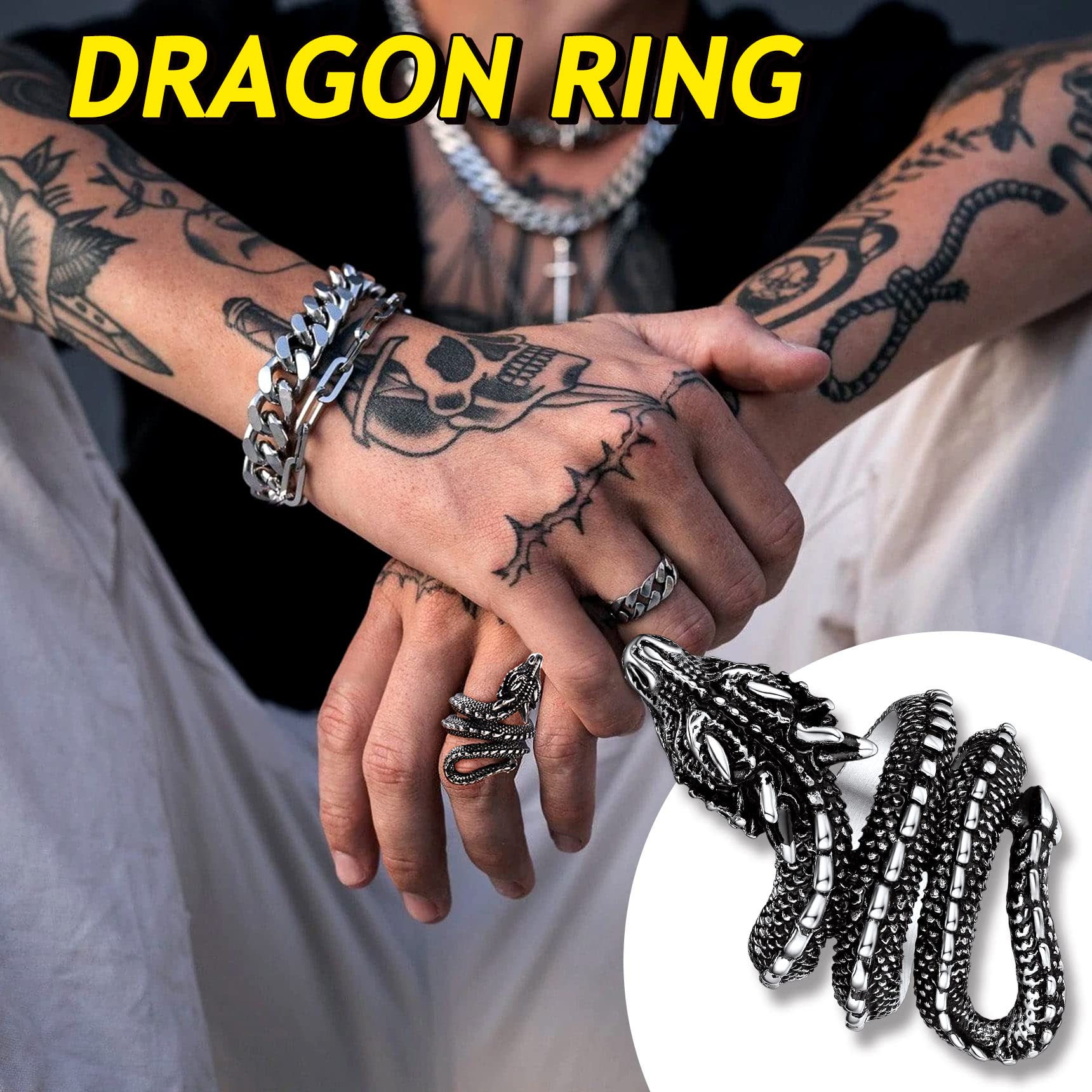 Gothic Snake Rings for Men & Women - Stainless Steel Biker Jewelry for Costumes & Parties