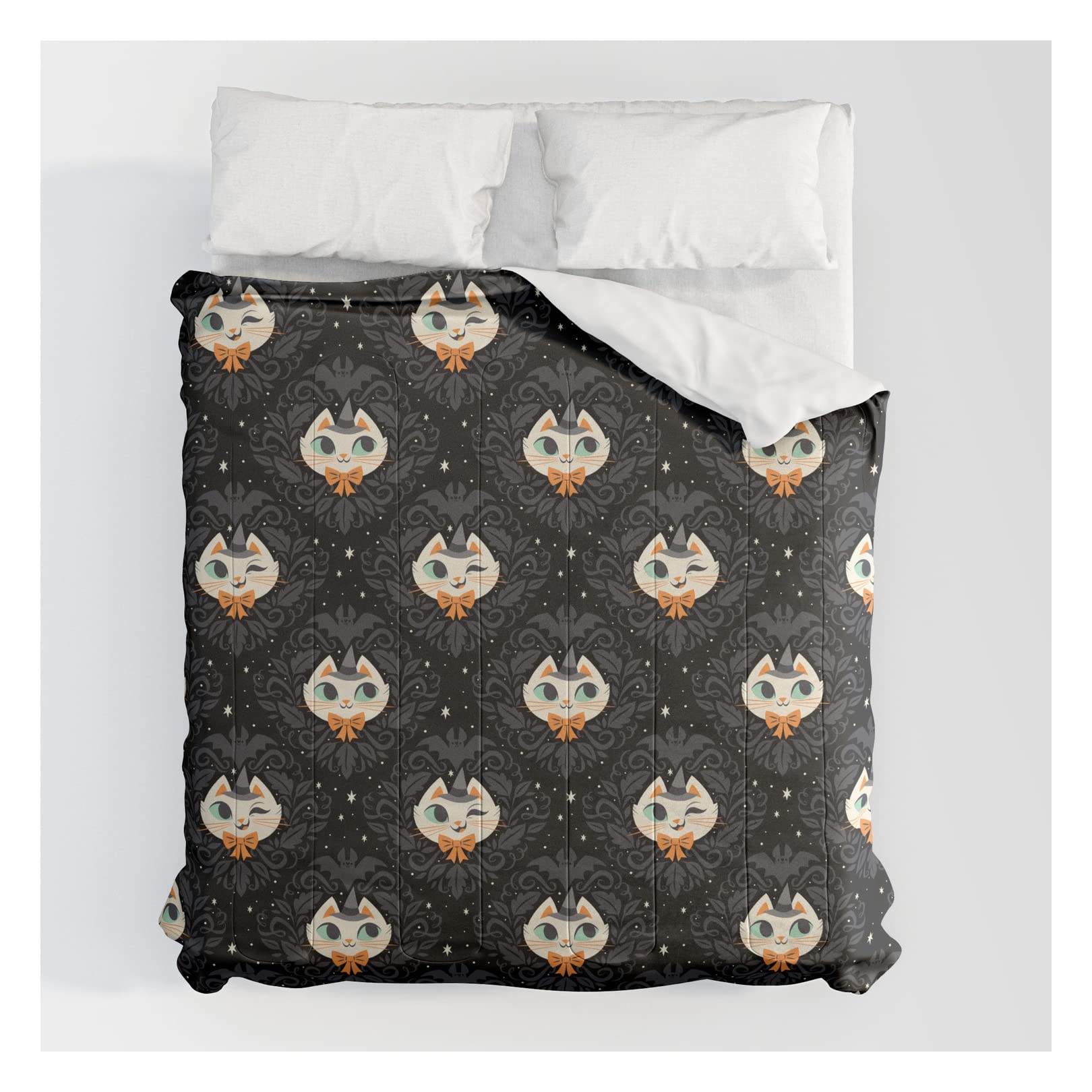 Witchy Kitty Cotton Comforter King Size 104x88 Inches - Soft & Cozy Bedding by Society6 - Perfect for Halloween, Gothic & Cat Lover Home Decor