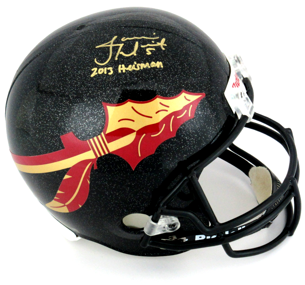 Jameis Winston Autographed Florida State Seminoles Riddell Black Full Size NCAA Football Helmet with 2013 Heisman Trophy Inscription - Perfect for Collectors, Sports Memorabilia Displays, and Seminoles Fans