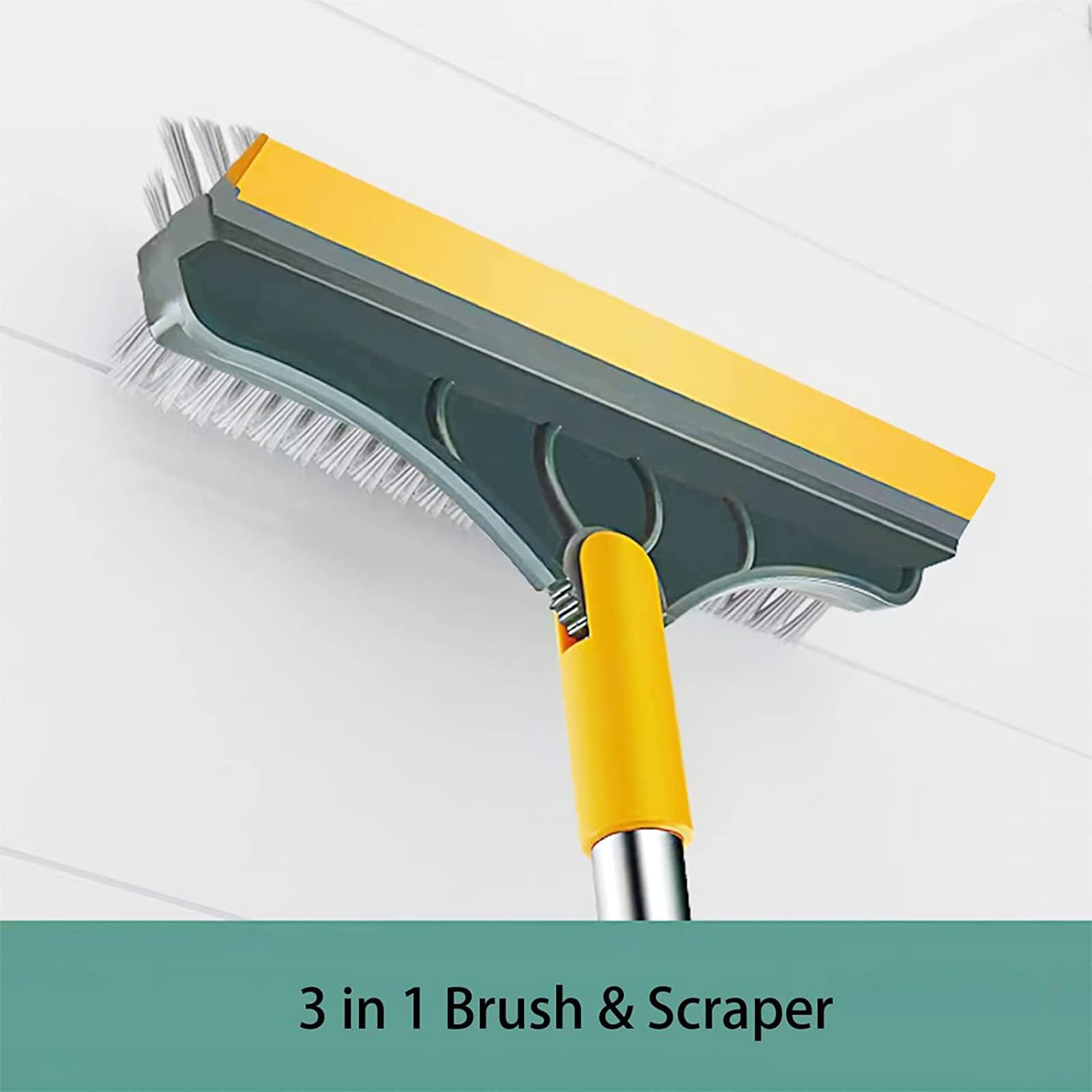 Professional Floor Scrub Brush with Long Handle - V-Shape Stiff Bristles & Squeegee Combo, 120° Rotating Head for Tile, Grout, Bathroom & Home Cleaning - Perfect for Hard Floors, Showers & Kitchen (2-in-1 Brush & Wiper Set)