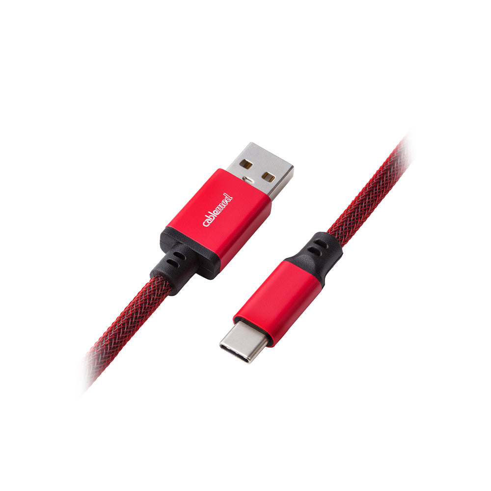 Premium CableMod PRO Coiled Keyboard Cable - Republic Red | USB-C to USB-A Braided Cord for Mechanical Keyboards | Perfect for Gaming Setups & Home Office Workspaces