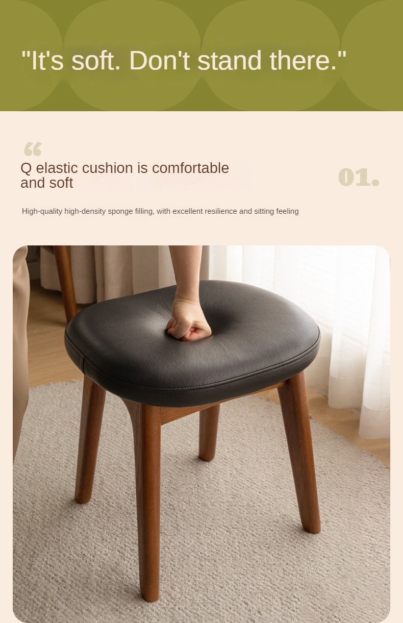 Premium Oak & Cherry Solid Wood Makeup Stool - Soft Cushioned Vanity Seat for Dressing Table, Bedroom, and Salon Use