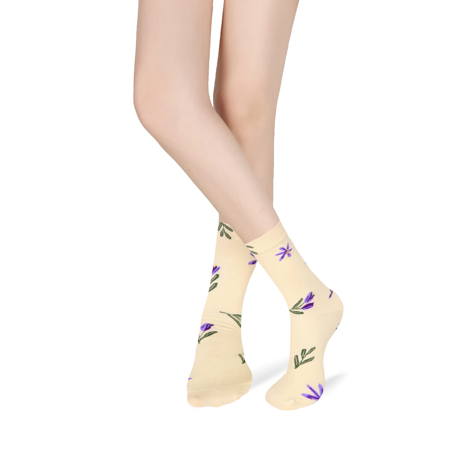 Funny Animal Crew Socks for Women - Cute Floral Cotton Socks for Casual Wear