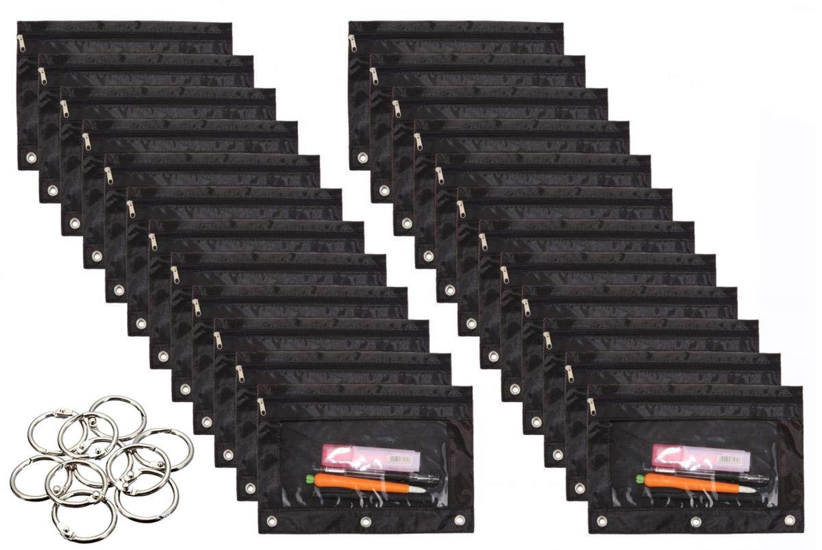 Wodison 24-Pack 3-Ring Binder Pencil Pouch Set - Black School & Office Supplies for Students, Teachers & Professionals - Perfect for Organizing Pens, Penciles & Stationery in Binders, Backpacks & Desks