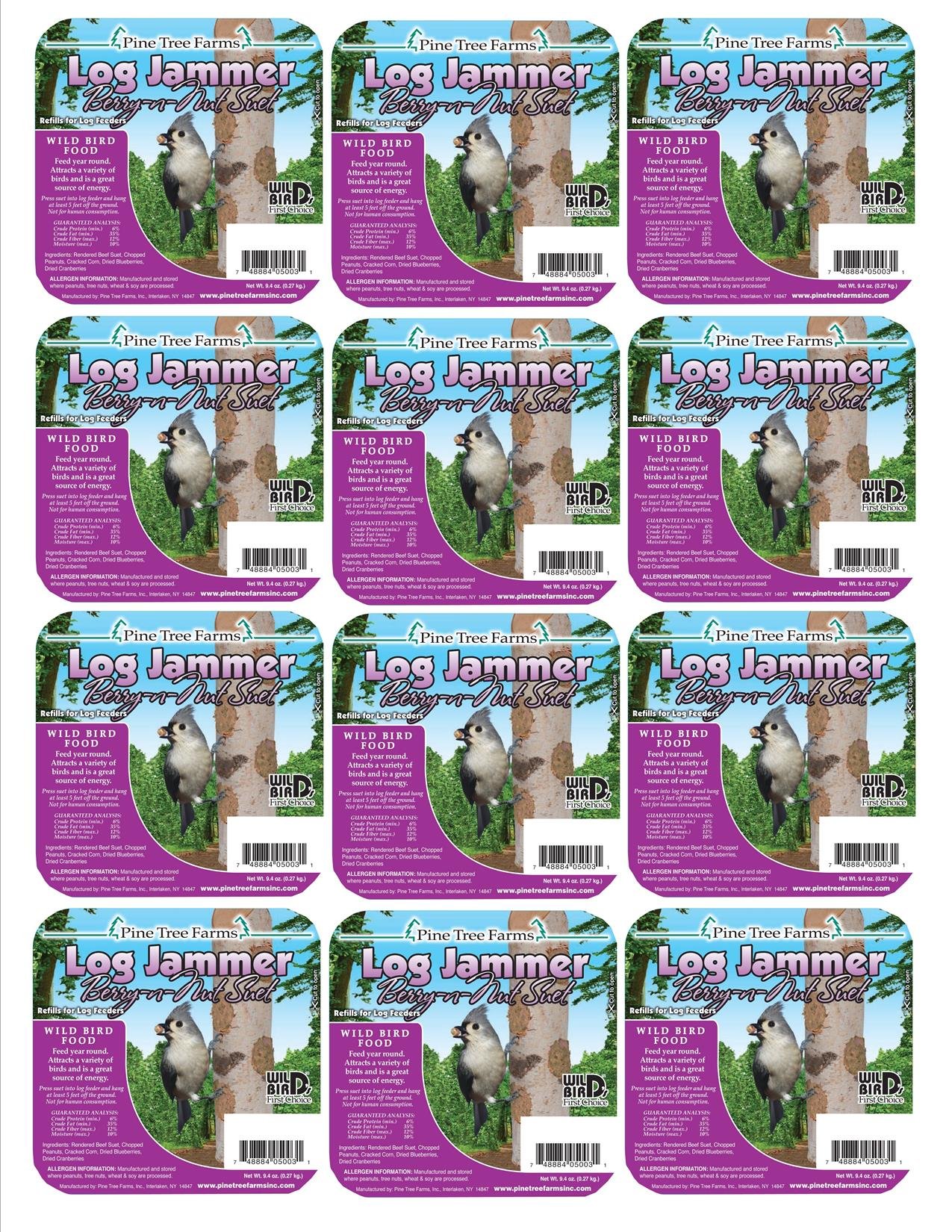 Pine Tree 5004 Log Jammers Fruit & Nuts Suet Plug - 9.4 Oz (Pack of 12) - High Energy Wild Bird Food for Woodpeckers, Nuthatches & Backyard Birds - Perfect for Winter Bird Feeding & Wildlife Attraction
