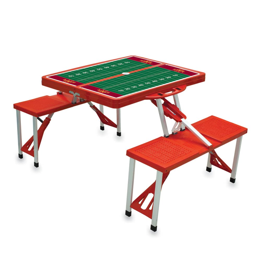 PICNIC TIME NCAA Iowa State Cyclones Football Field Folding Picnic Table - Portable Camping Table with Umbrella Hole for Outdoor, Tailgating & Backyard Parties (Red)