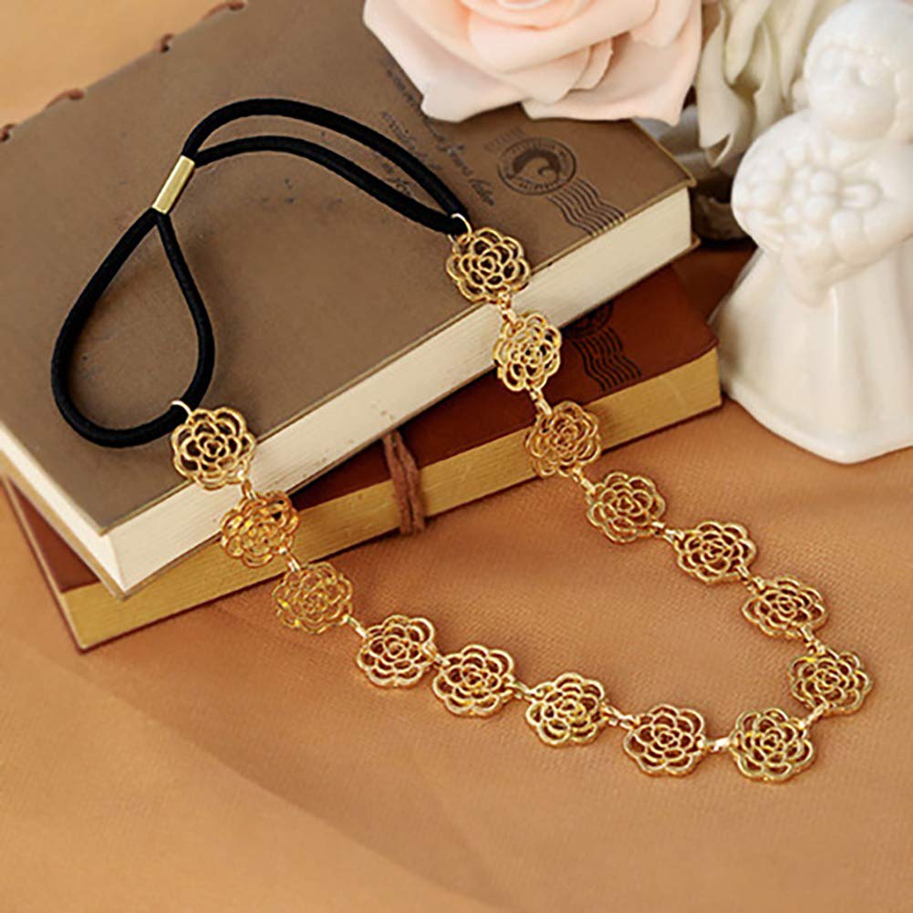 Fodattm 2PCS Sweet Rose Hollow Stretch Headbands - Women's Metal Hair Ropes & Hair Ornaments for Wedding, Party & Everyday Wear