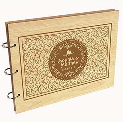 Personalized Engraved Wooden Wedding Guest Book - Laser Cut Custom Sign-in Registry for Bridal Shower, Anniversary & Special Events - Unique Keepsake Scrapbook for Couples - 3V