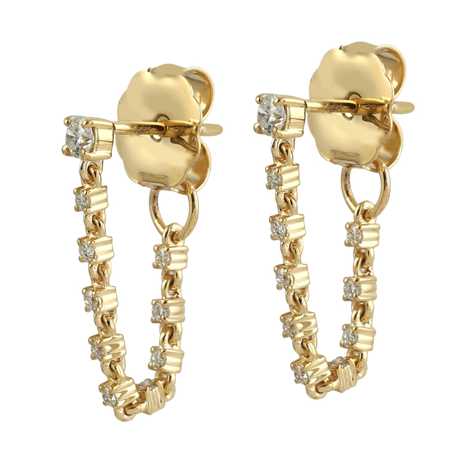 14K Yellow Gold Threader Earrings with Pave Diamonds - Elegant Women's Jewelry for Parties, Weddings & Special Occasions