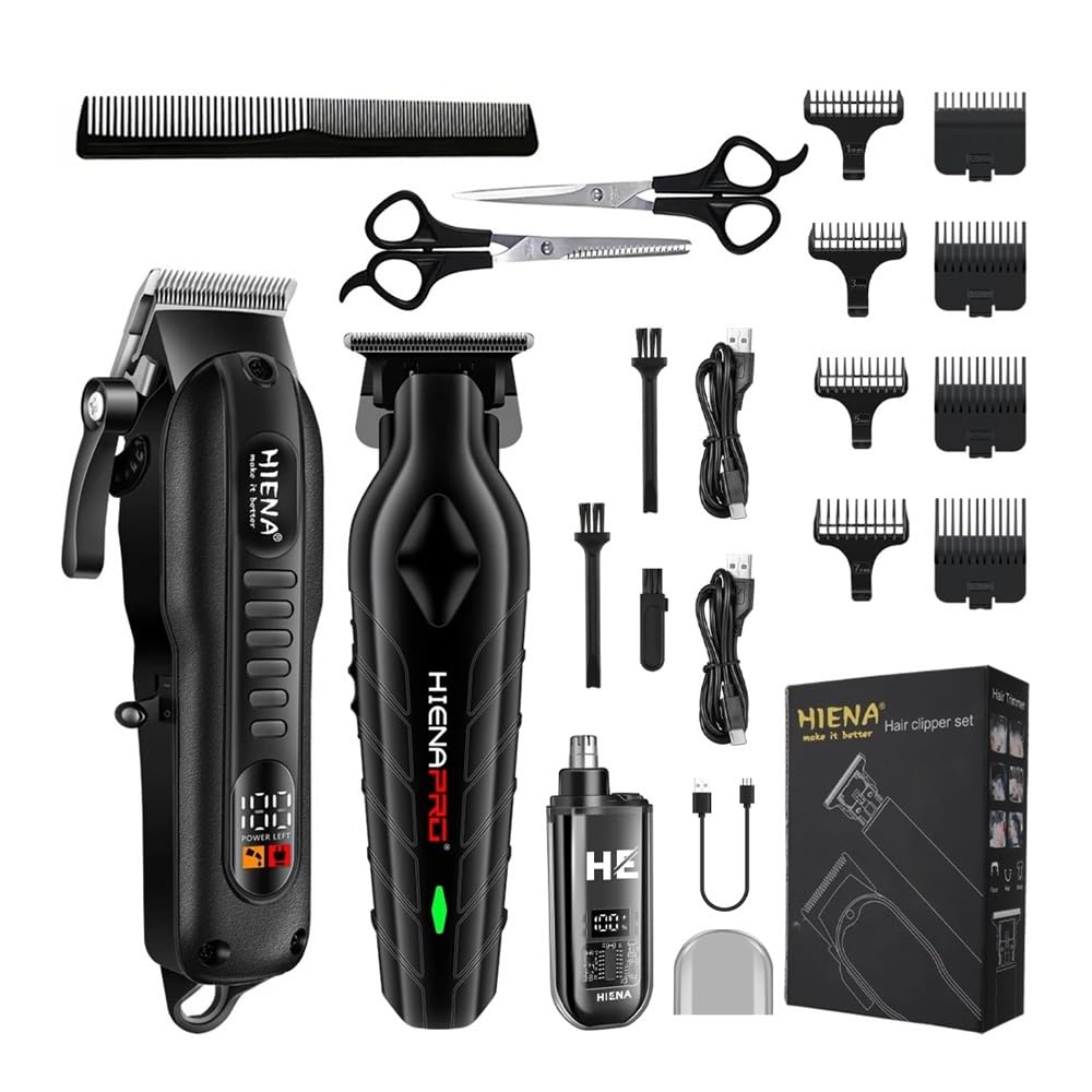Professional Rechargeable Hair Clipper Set - HIENA Razors with USB Charging, Cordless Hair Trimmer for Men & Women, Portable Home Barber Kit for Fast Smooth Trimming Without Pulling (Black 3-Piece Set) - Perfect for Home Haircuts, Beard Grooming & Travel Use
