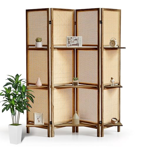 4 Panels Dark Brown With Shelves