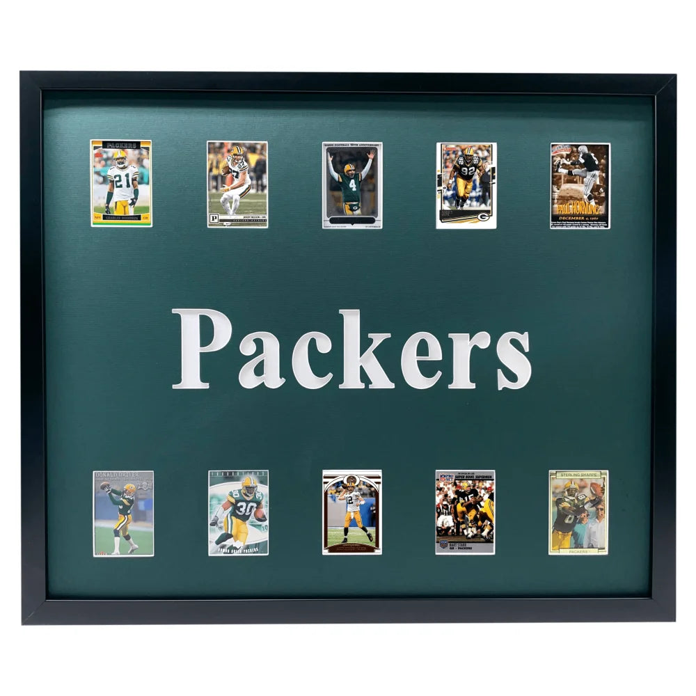 Green Bay Packers Framed 10 Football Card Collage - Starr, Rodgers, Favre - Perfect for Man Cave, Sports Bar, or Packers Fan Gift