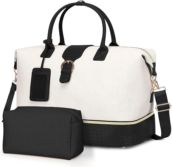 Women's Leather Weekender Bag - Travel Duffel with Shoe Compartment for Weekend Getaways