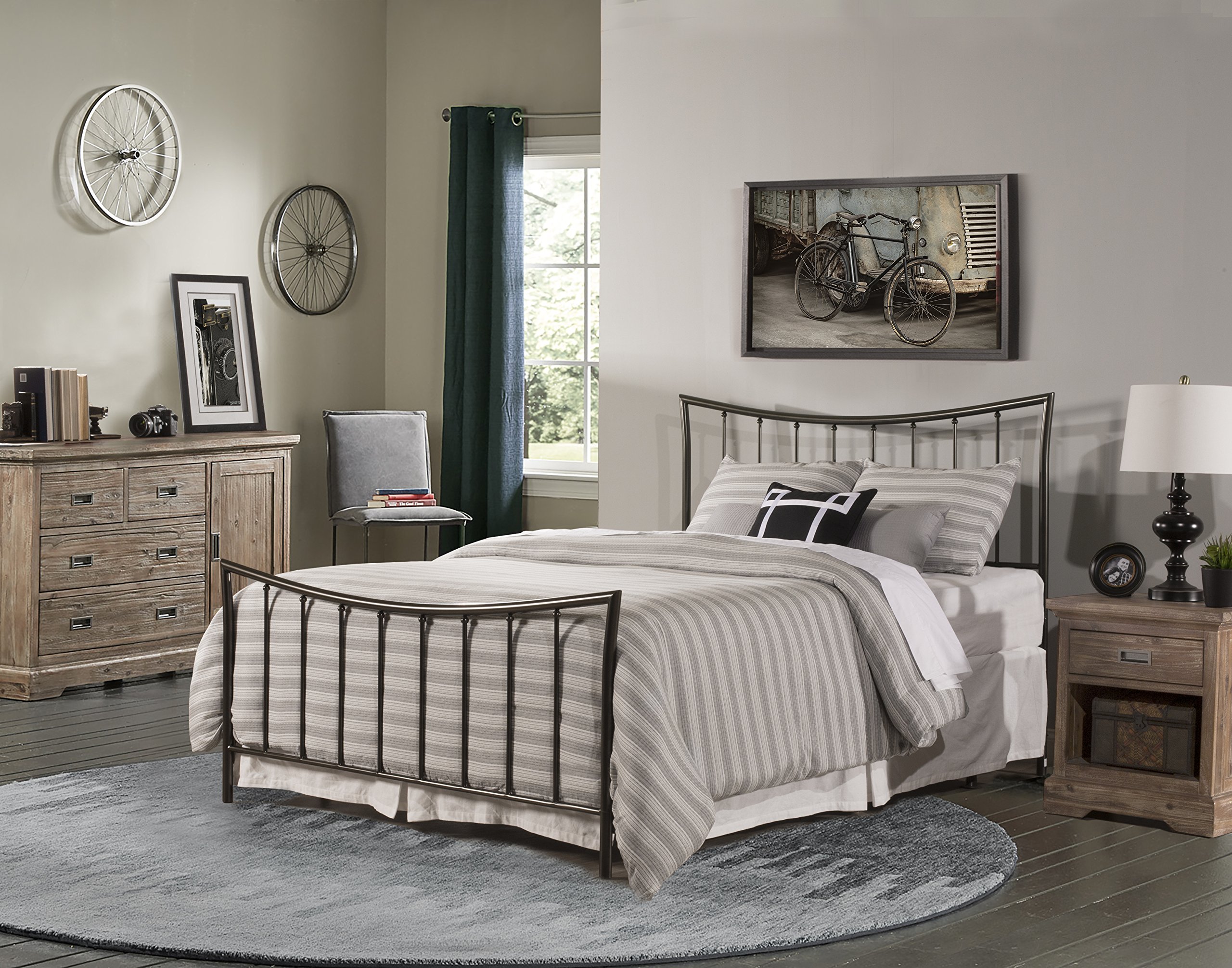 Hillsdale Furniture Edgewood Queen Bed Frame with Rails in Magnesium Pewter - Modern Bedroom Set for Home Decor & Guest Room Upgrade