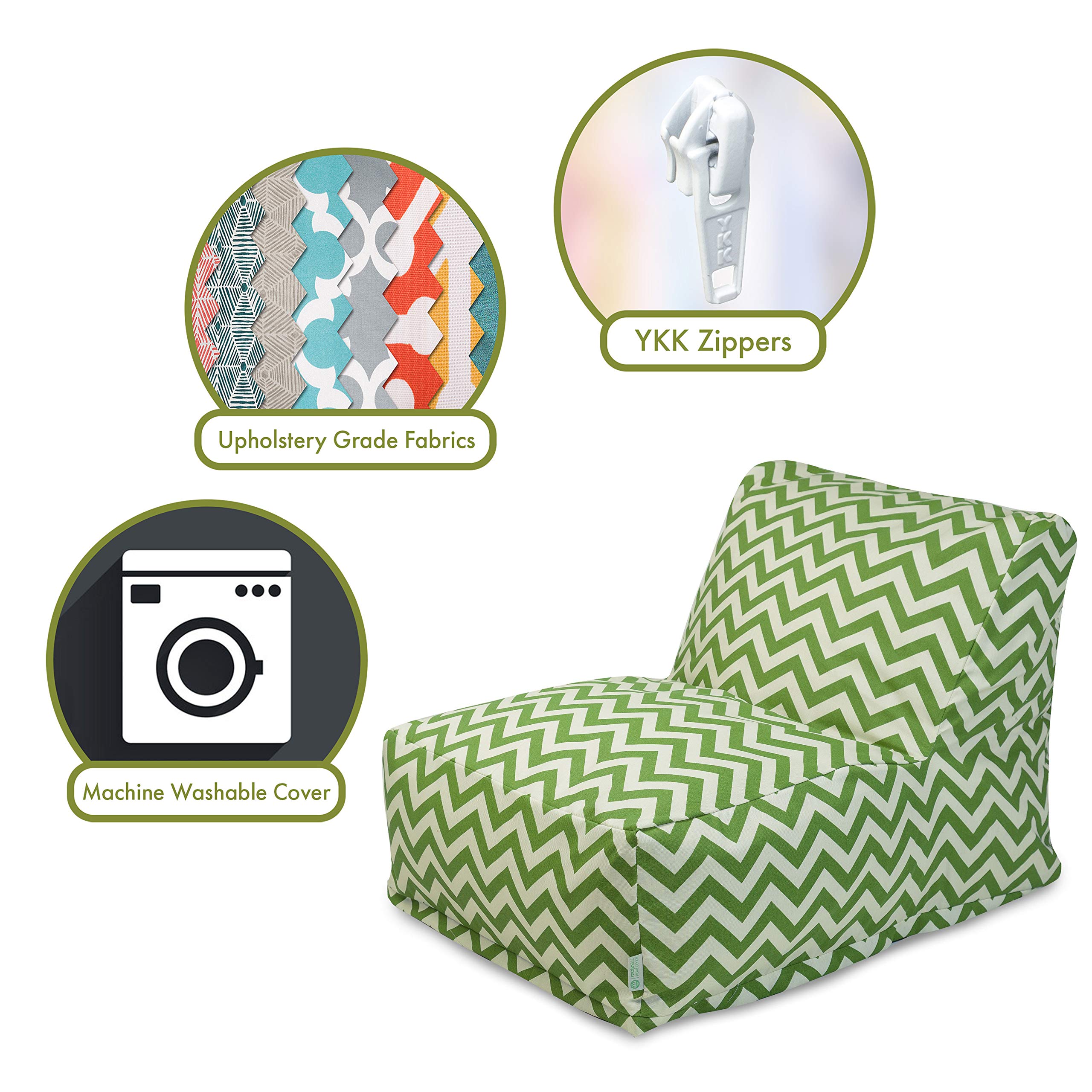 Comfortable Sage Green Zig Zag Bean Bag Chair - Soft Lounger for Living Room, Bedroom & Game Room | Majestic Home Goods