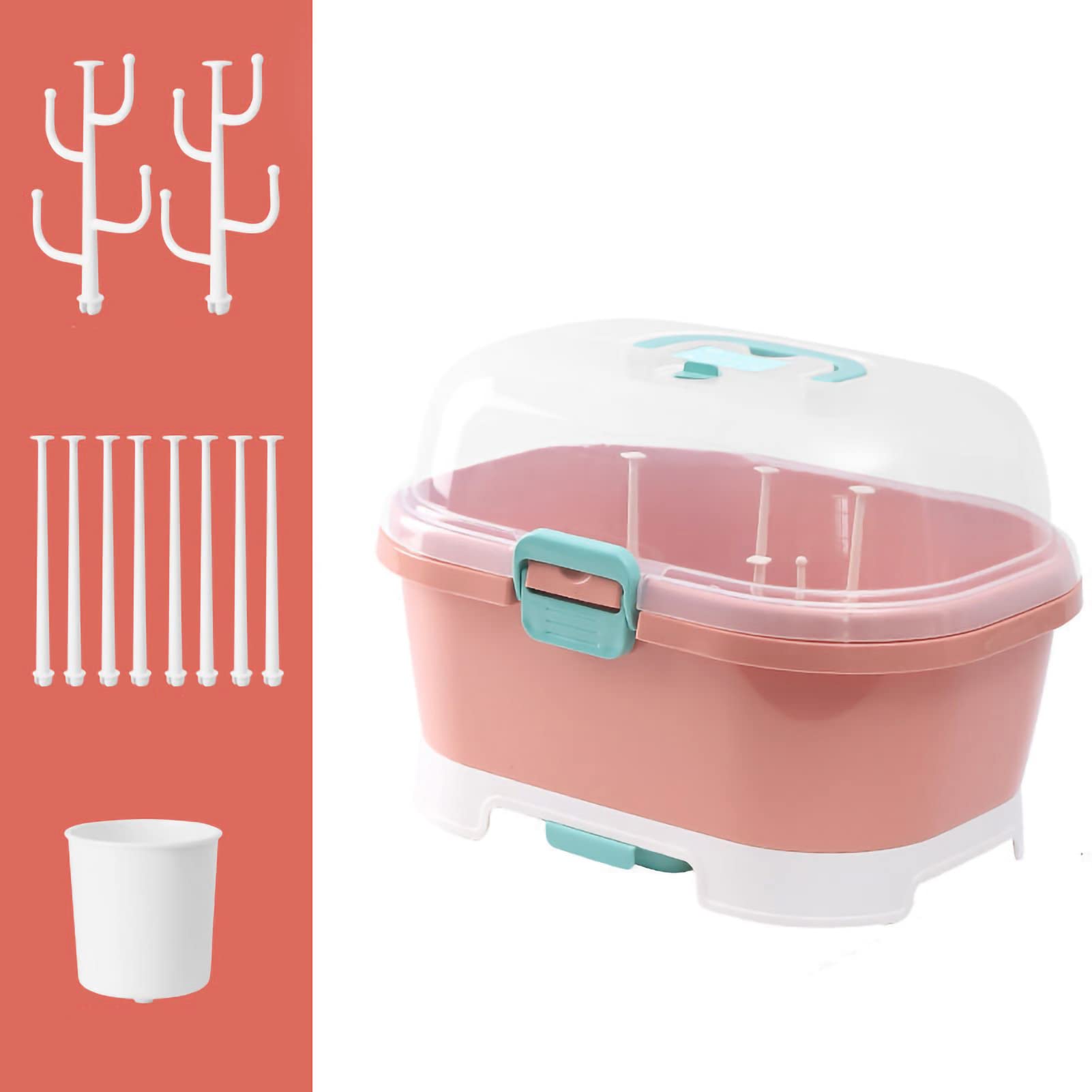 Baby Bottle Drying Rack & Organizer - Portable Nursing Bottle Holder with Cover, Dustproof Baby Bottle Storage Container for Home & Travel Use (Pink) | Perfect for Drying, Organizing & Storing Baby Bottles, Pacifiers & Feeding Accessories