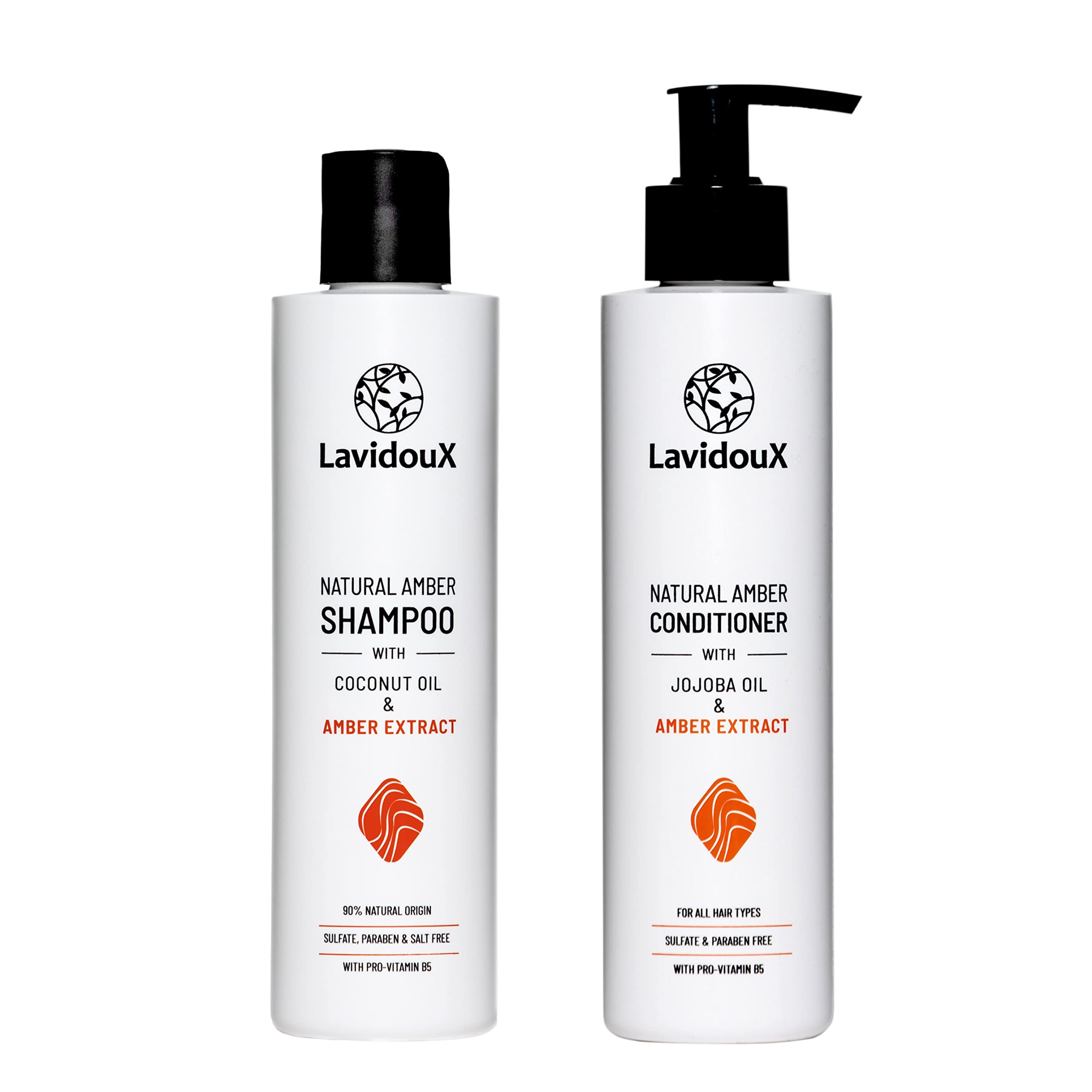 Natural Amber Shampoo and Conditioner Set for All Hair Types - Vegan & Cruelty-Free, 90% Natural Ingredients, Sulfate/Paraben/Colorant/Salt-Free - For Daily Hair Care & Sensitive Scalp