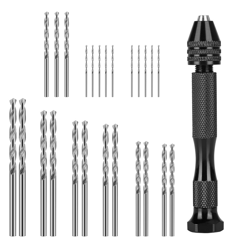 26Pcs HSS Mini Drill Bit Set with Pin Vise Hand Drill - High Speed Steel Rotary Tool for Woodworking, Jewelry Making, Plastic Craft & Model Building - Perfect for DIY Projects, Home Repair & Small Metal Drilling Tasks