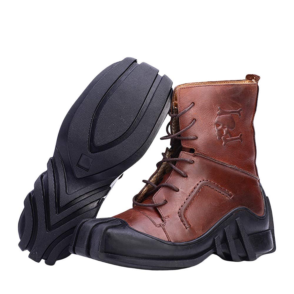 Lorie & Knight Men's Genuine Leather Tactical Military Boots - Skull Design Lace-Up Motorcycle Boots for Bikers, Outdoor & Combat Use