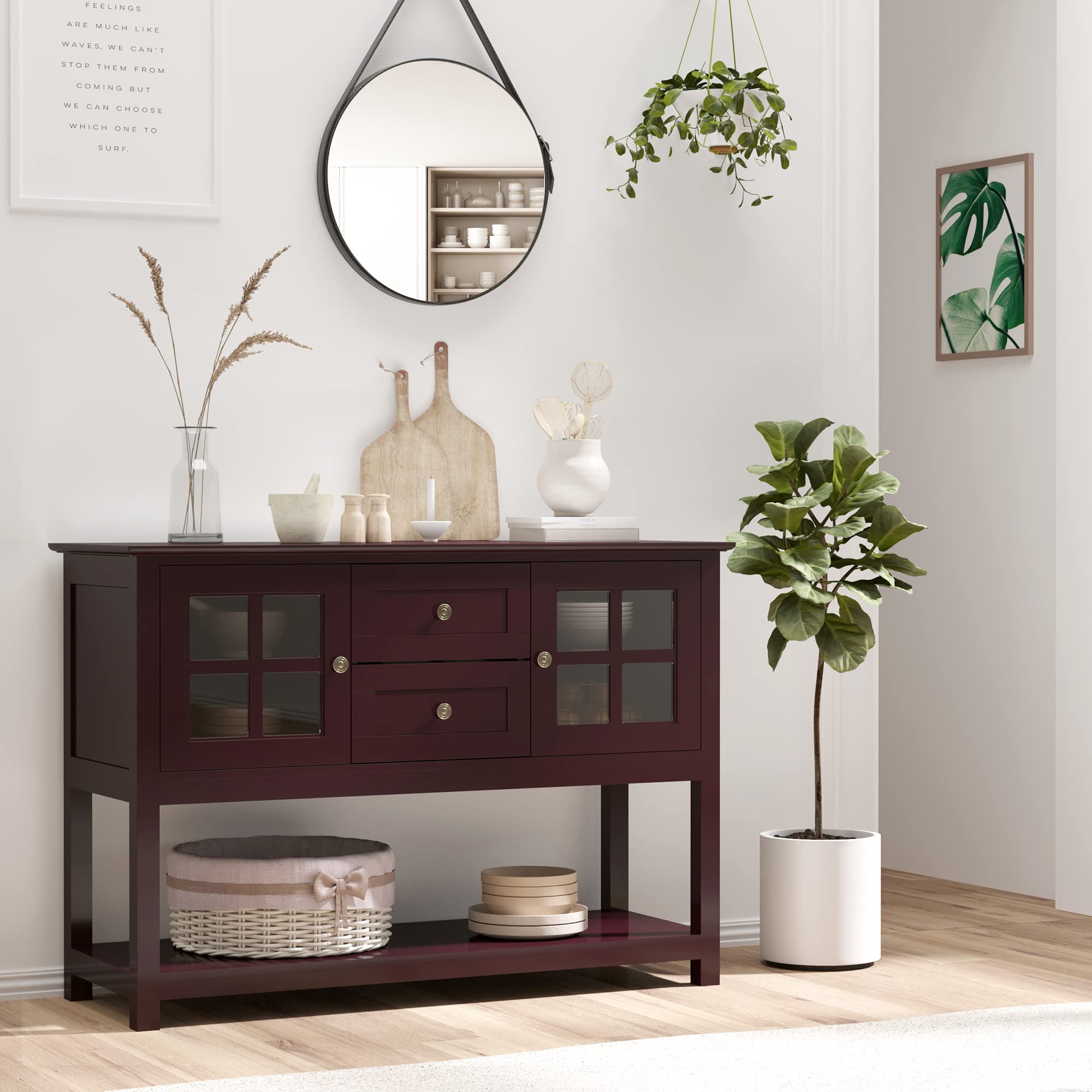 HOMCOM Coffee Bar Cabinet with Adjustable Shelves, Glass Doors & 2 Drawers - Kitchen Buffet Sideboard for Living Room, Espresso Bar & Dining Room Storage
