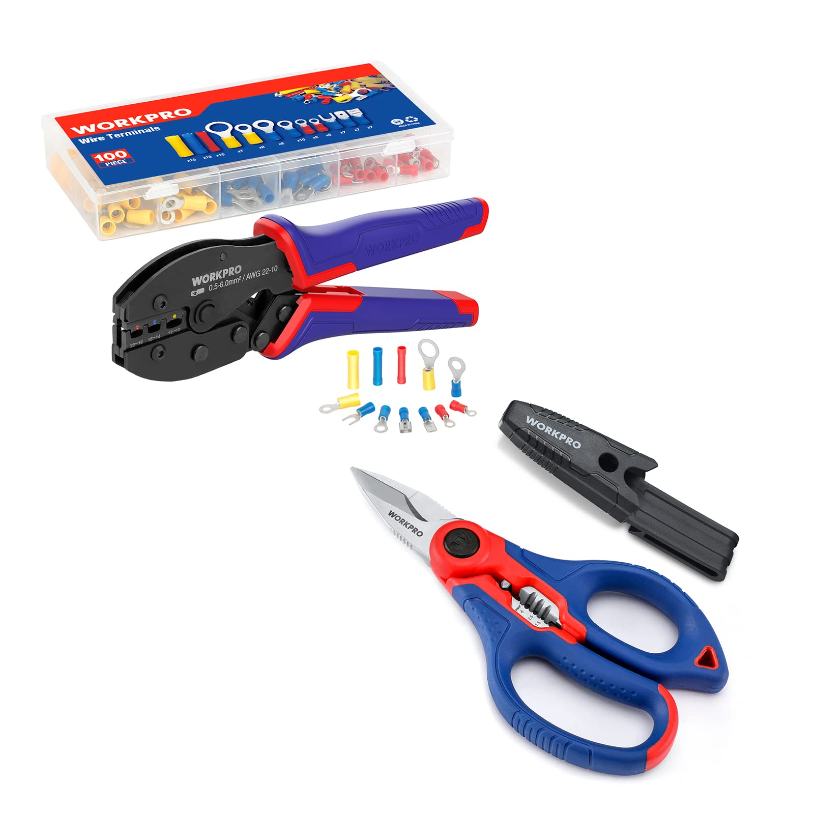 WORKPRO Professional Crimping Tool Kit with Stainless Steel Electrician Scissors - Perfect for Electrical Wiring, DIY Projects, and Home Repairs