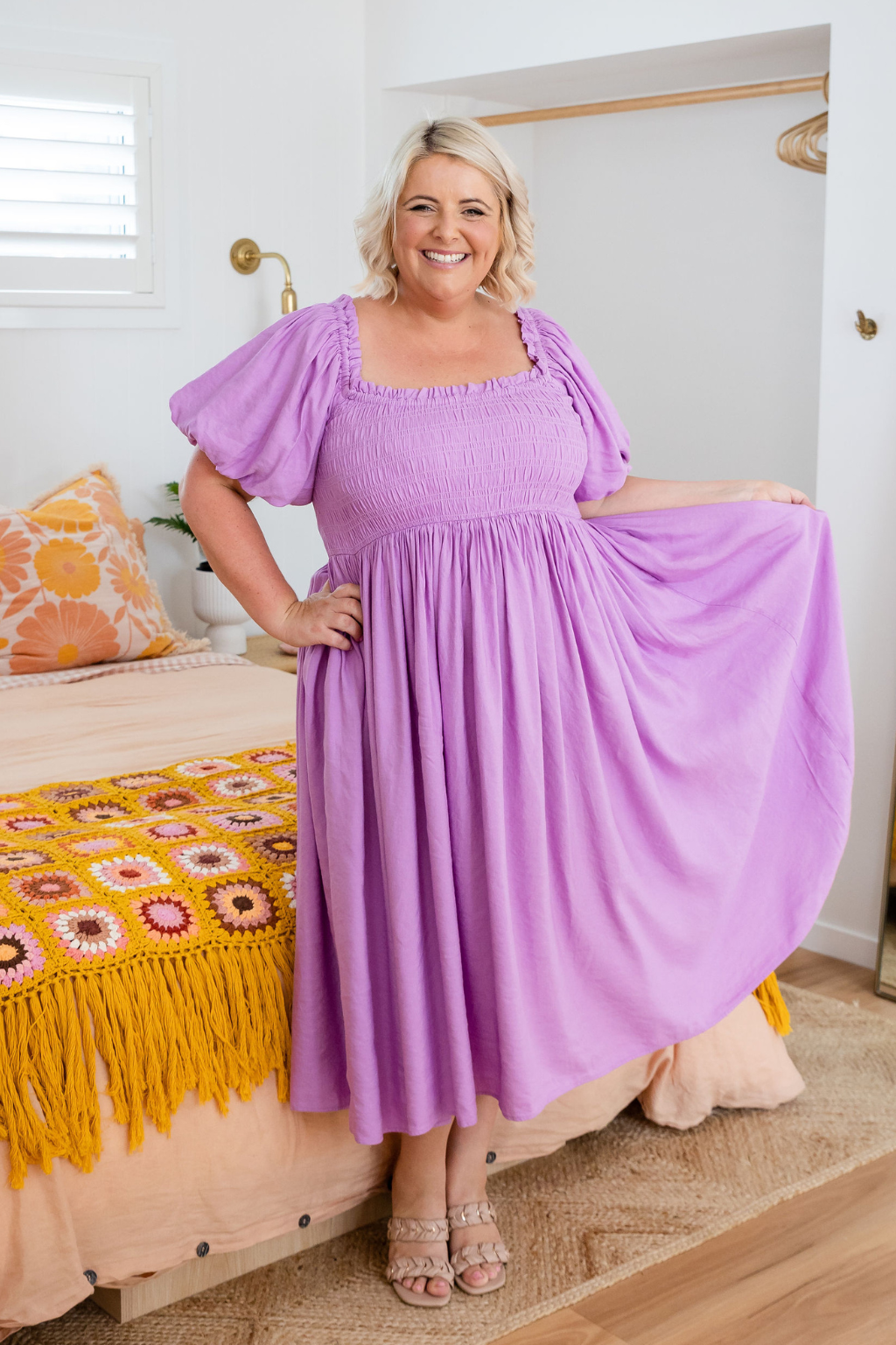 Stelle Linen Blend Midi Dress in Berry - Flowy Summer Dress for Women, Casual & Elegant - Perfect for Beach Vacations, Brunch Dates & Summer Weddings