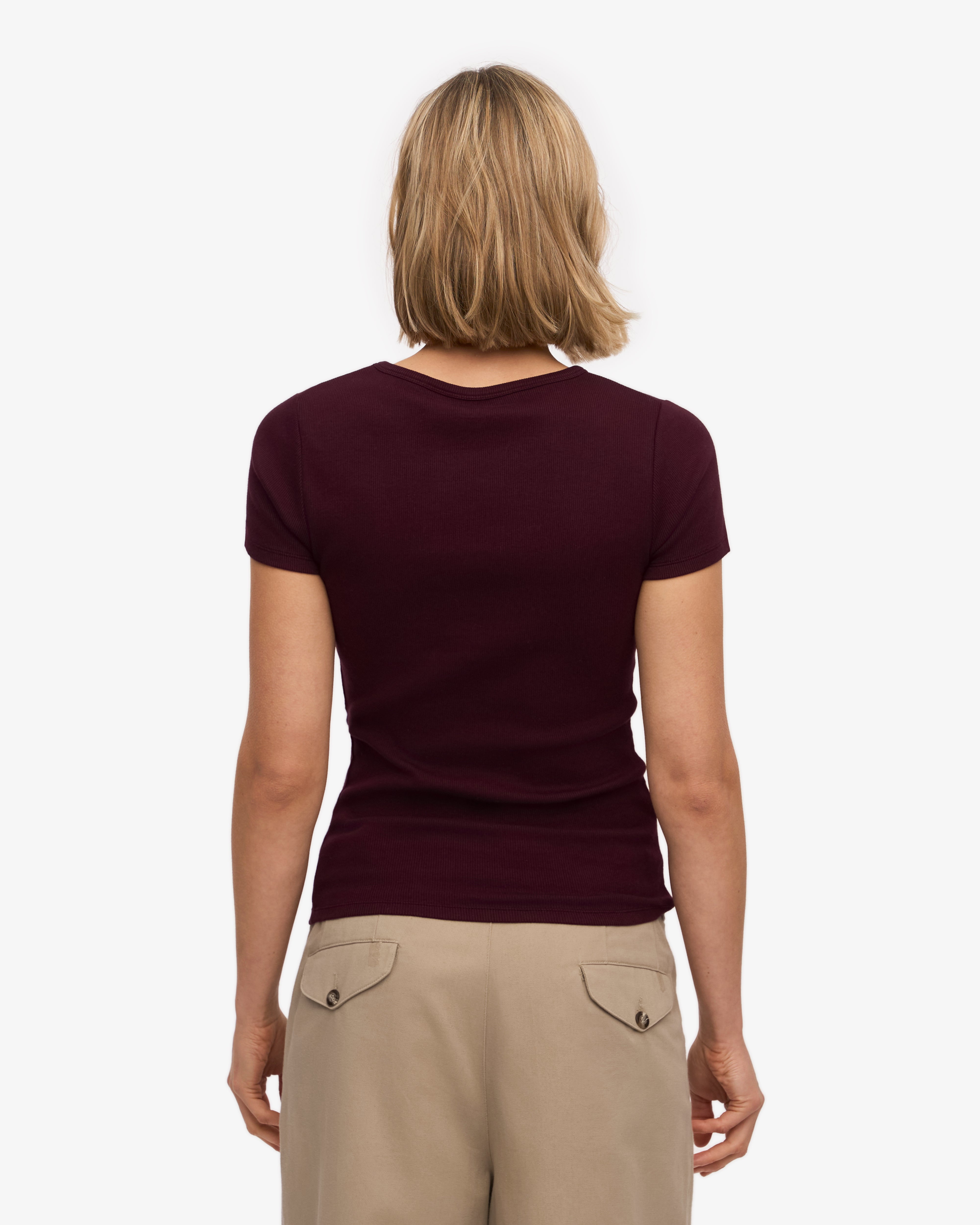 Organic Cotton Ribbed T-Shirt for Men & Women - Oxblood Red | Soft & Comfortable Casual Wear for Everyday Outfits