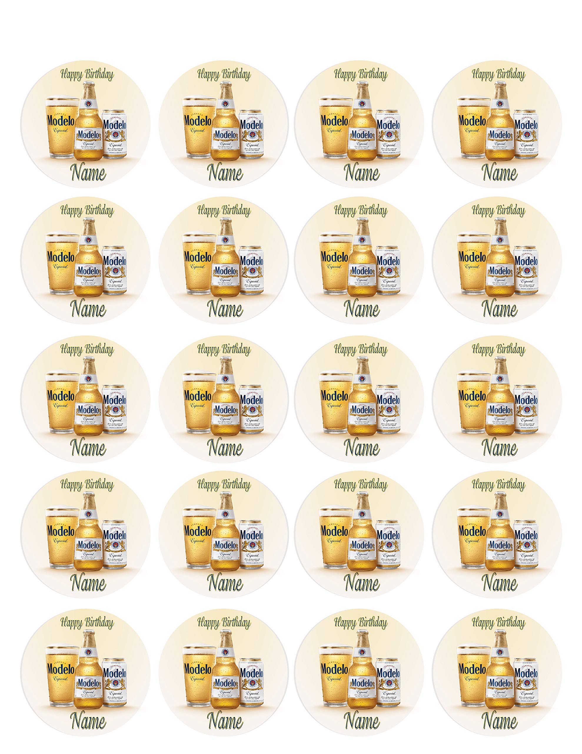Edible Cupcake Toppers - Modelo Beer Design - 1.8 Inch Cake Decorations (20 Pieces/Sheet) - Perfect for Birthday Parties, Themed Events, and DIY Baking Projects